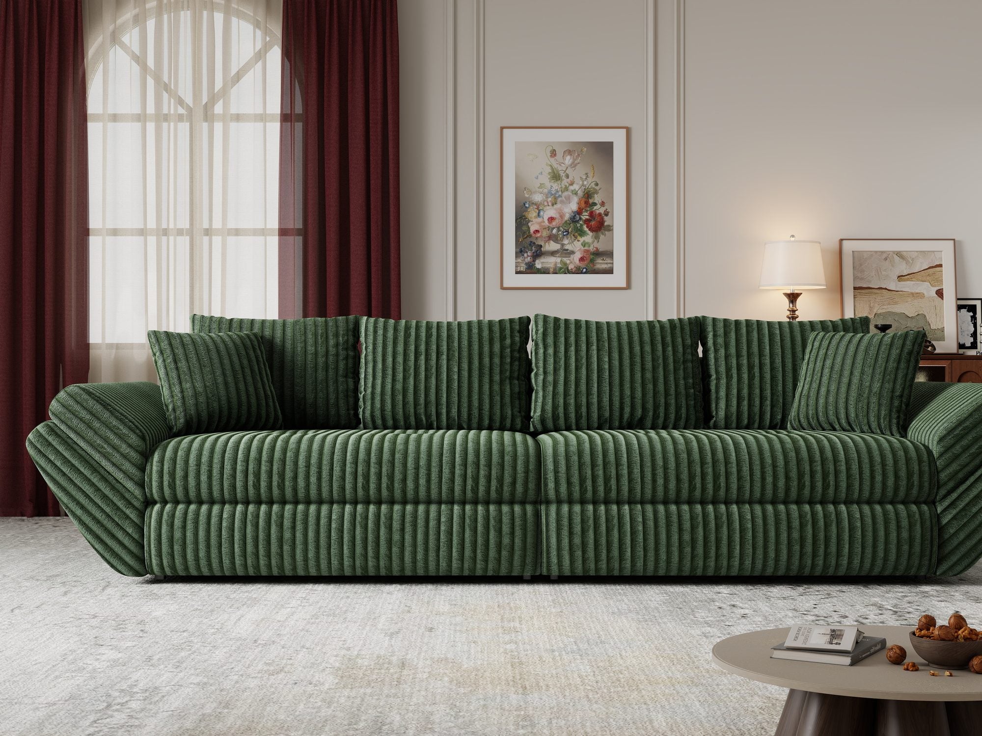 Canapea extensibilă dumonde cu ladă de depozitare Loana Tilia Verde 300x100 cm