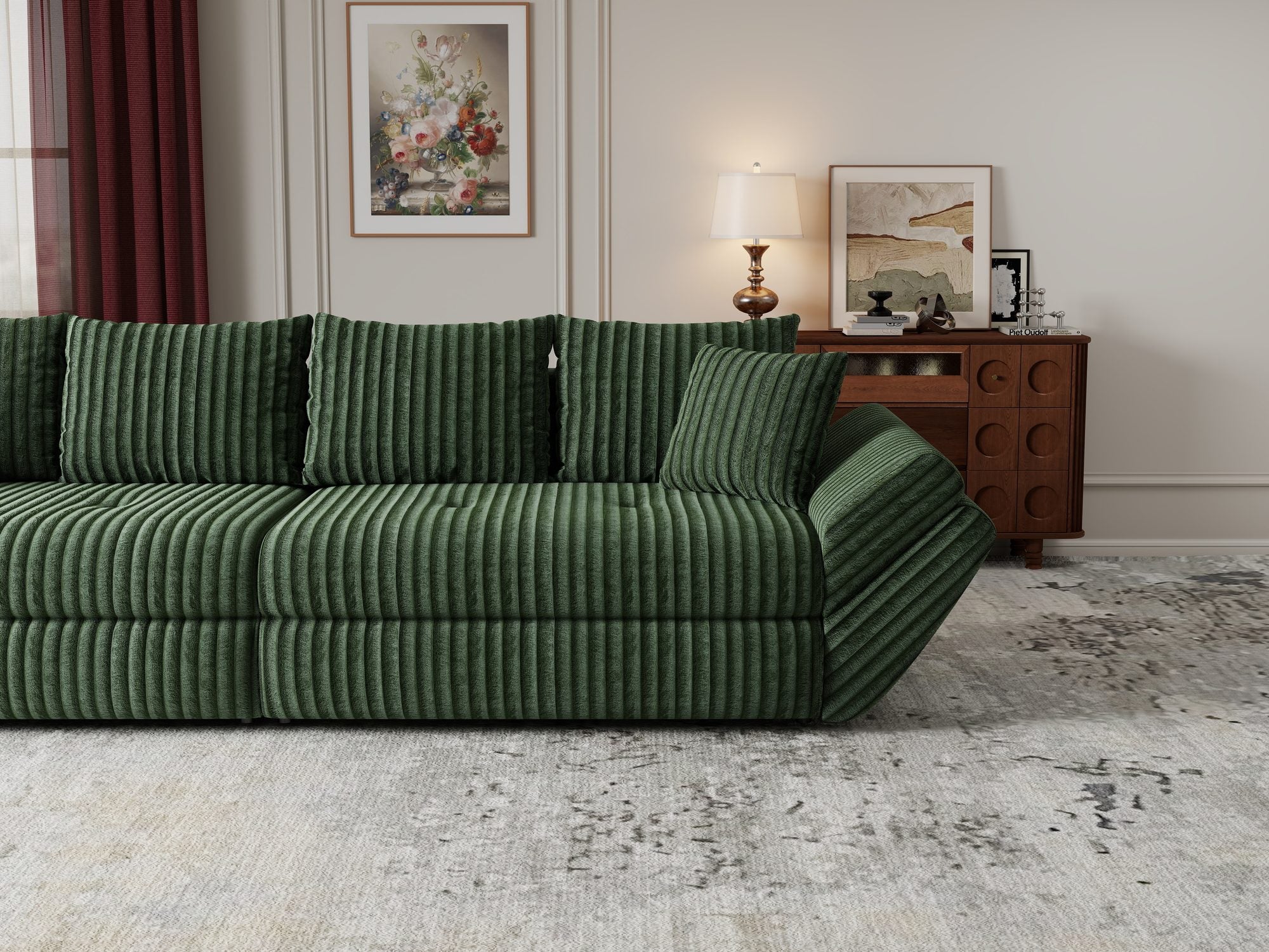 Canapea extensibilă dumonde cu ladă de depozitare Loana Tilia Verde 300x100 cm