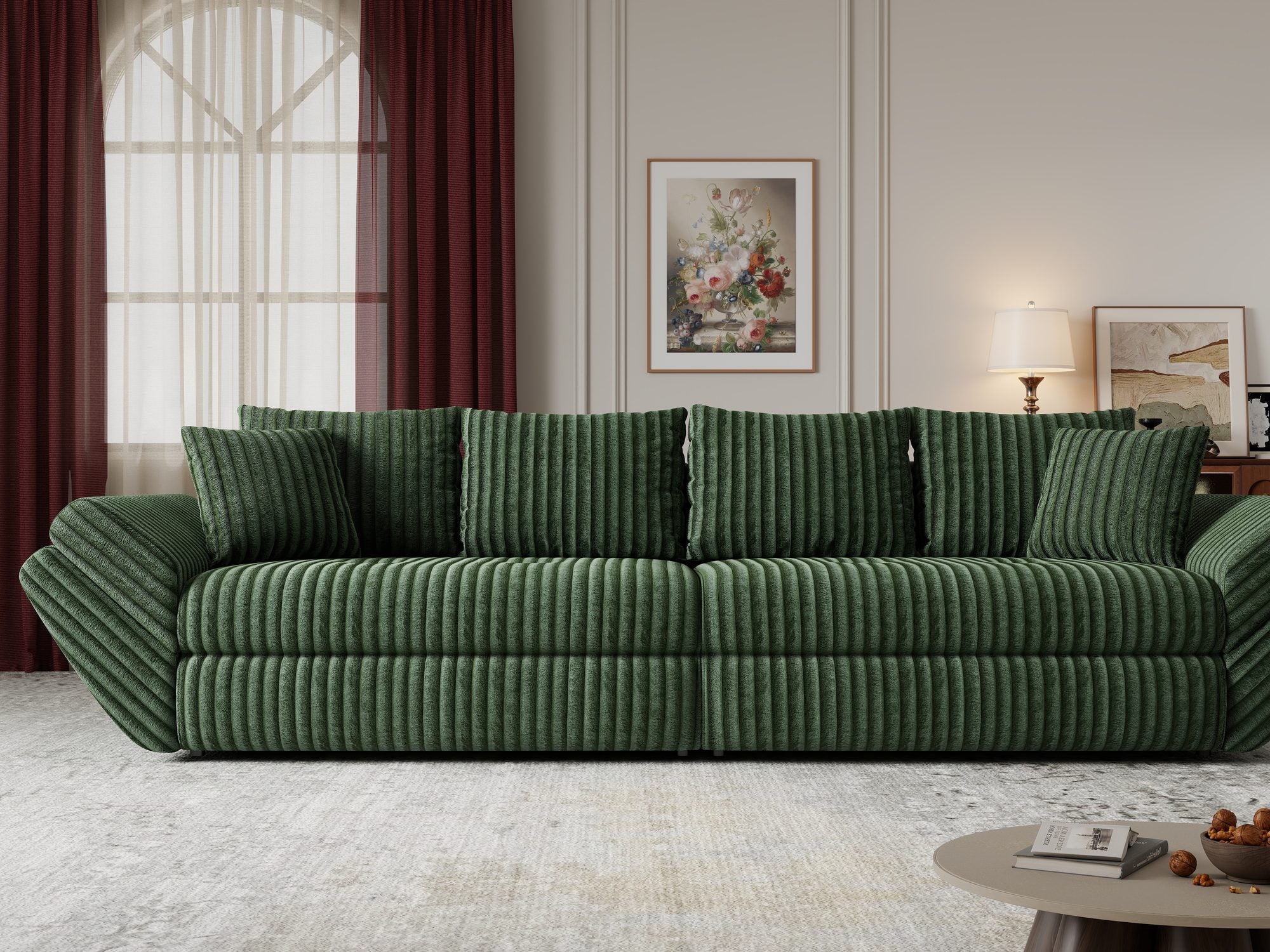 Canapea extensibilă dumonde cu ladă de depozitare Loana Tilia Verde 300x100 cm