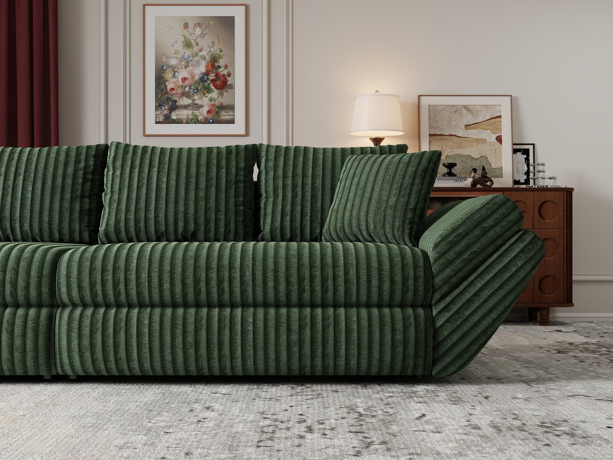 Canapea extensibilă dumonde cu ladă de depozitare Loana Tilia Verde 300x100 cm