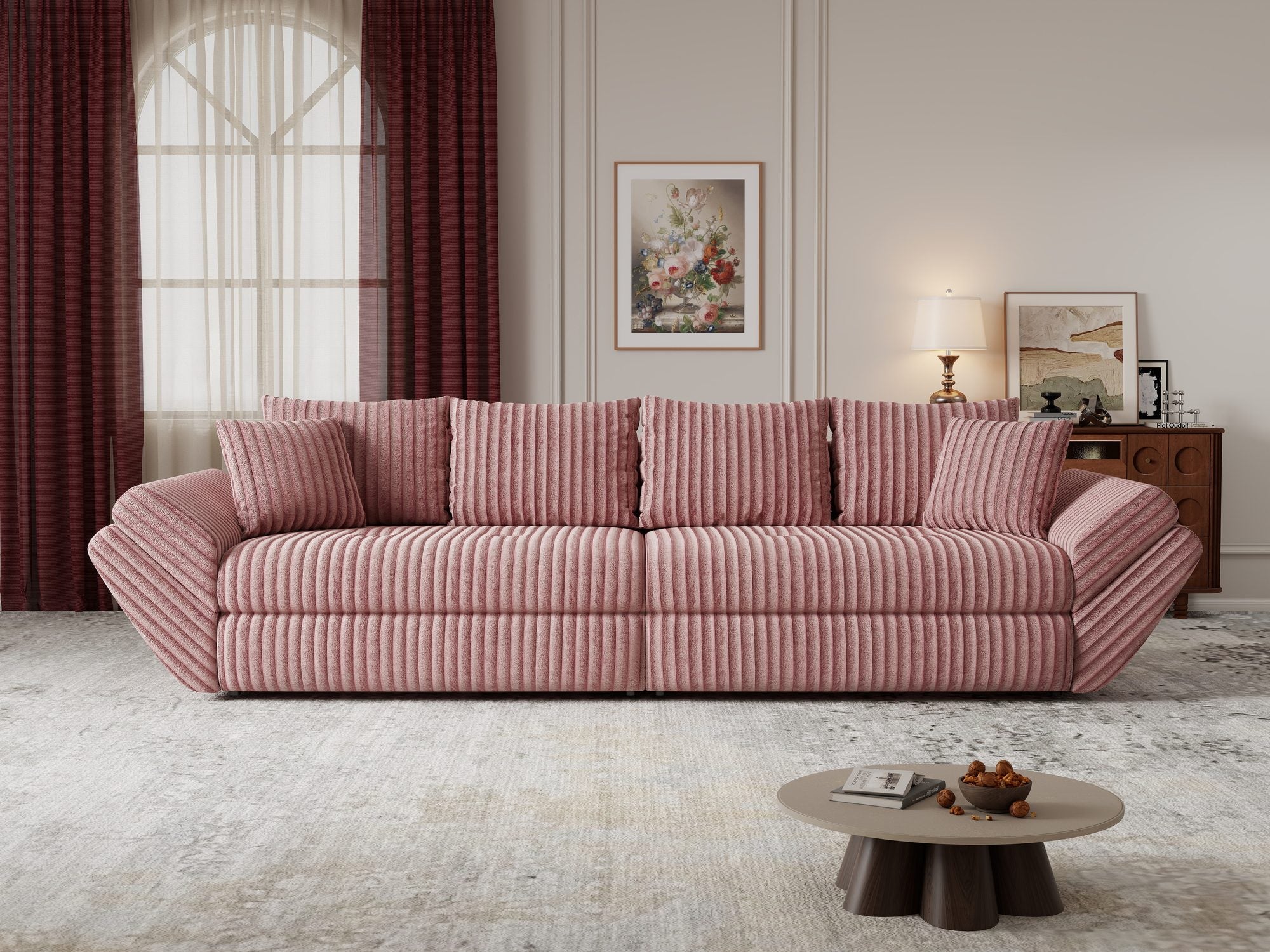 Canapea extensibilă dumonde cu ladă de depozitare Loana Tilia Roz pudrat 300x100 cm
