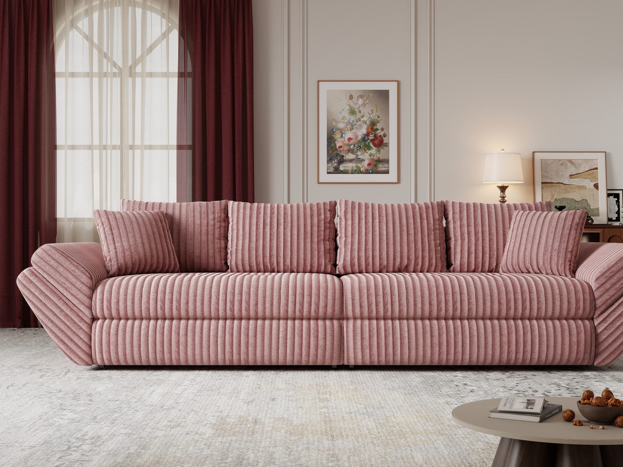 Canapea extensibilă dumonde cu ladă de depozitare Loana Tilia Roz pudrat 300x100 cm