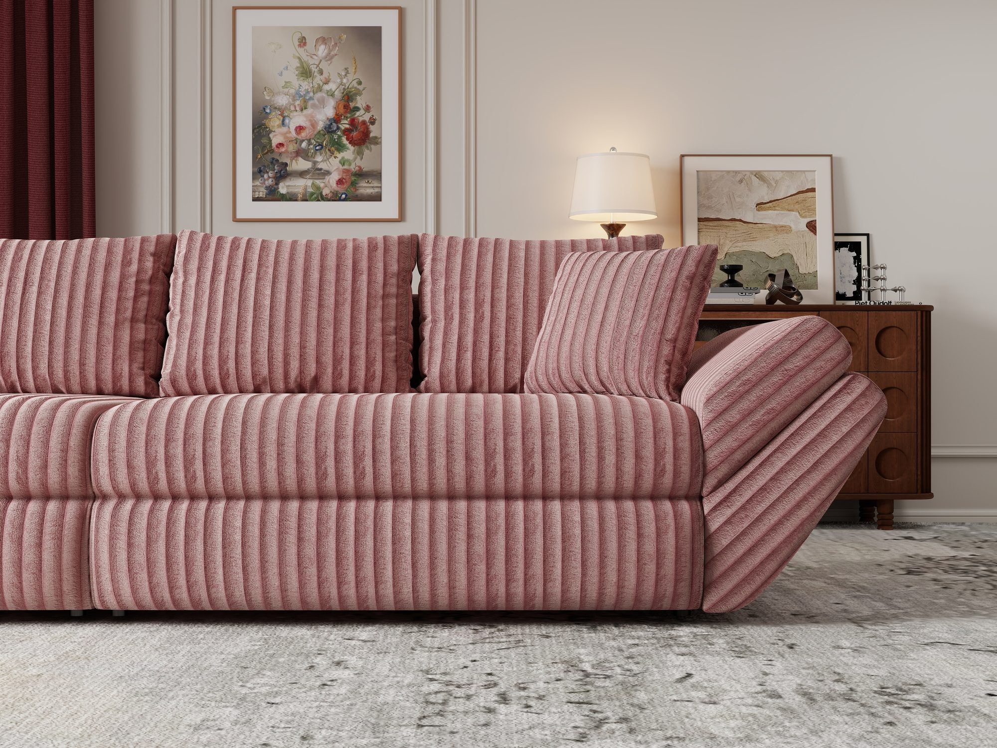 Canapea extensibilă dumonde cu ladă de depozitare Loana Tilia Roz pudrat 300x100 cm