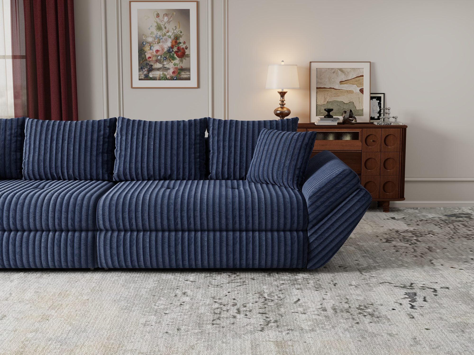 Canapea extensibilă dumonde cu ladă de depozitare Loana Tilia Albastru 300x100 cm
