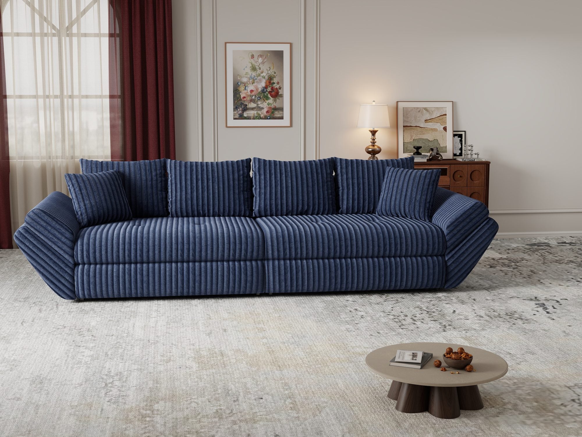 Canapea extensibilă dumonde cu ladă de depozitare Loana Tilia Albastru 300x100 cm