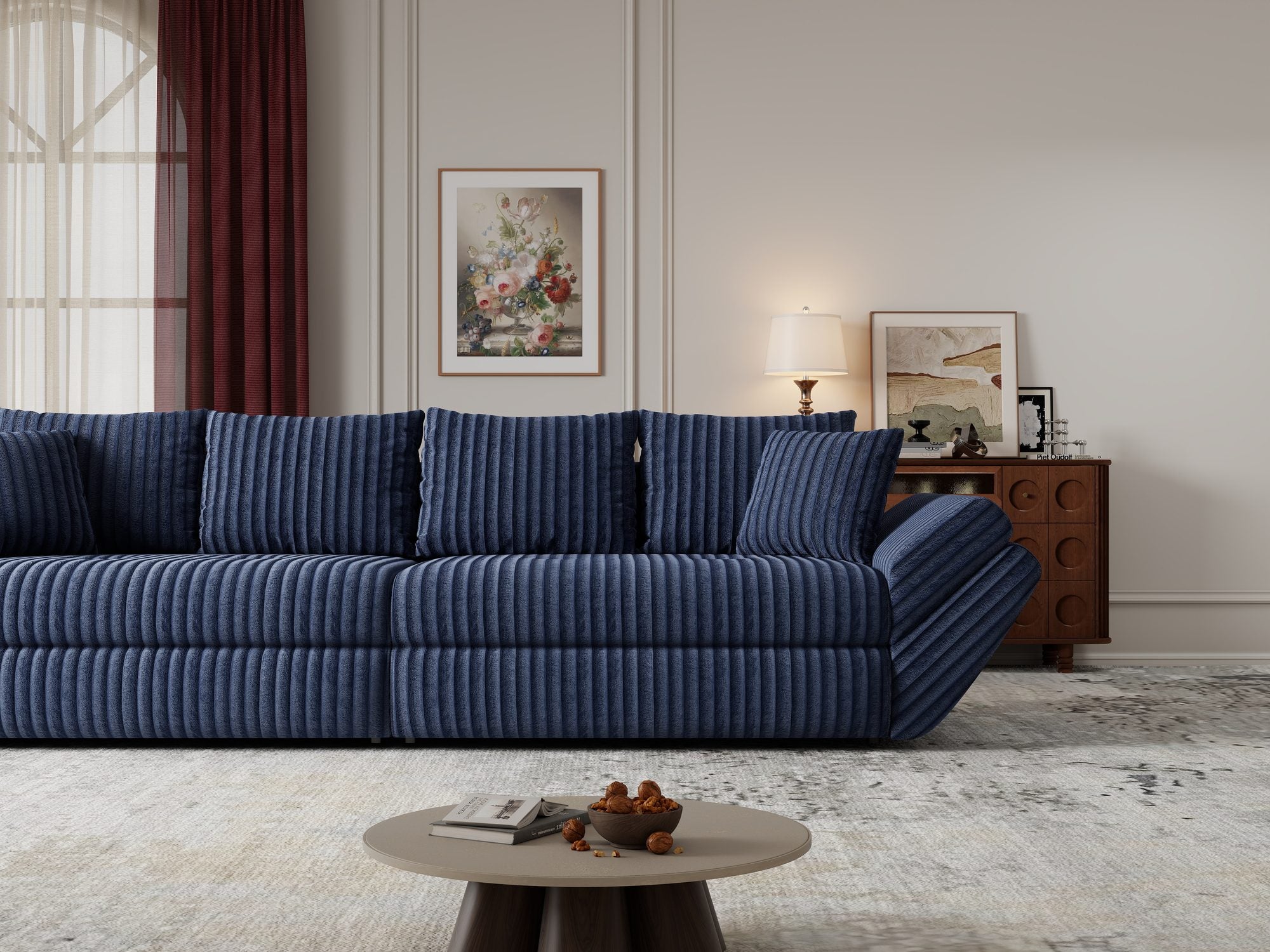 Canapea extensibilă dumonde cu ladă de depozitare Loana Tilia Albastru 300x100 cm