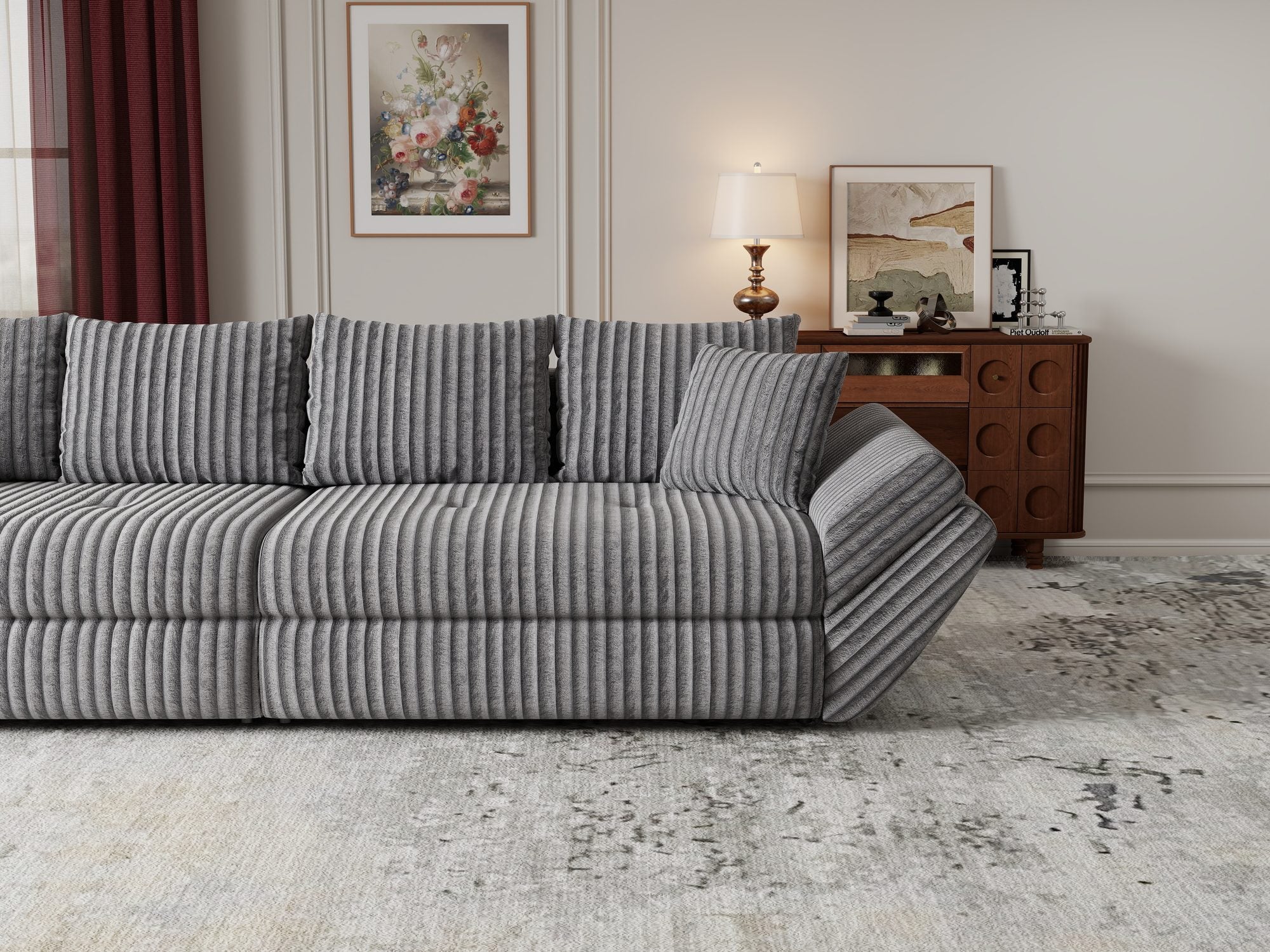 Canapea extensibilă dumonde cu ladă de depozitare Loana Tilia Gri 300x100 cm