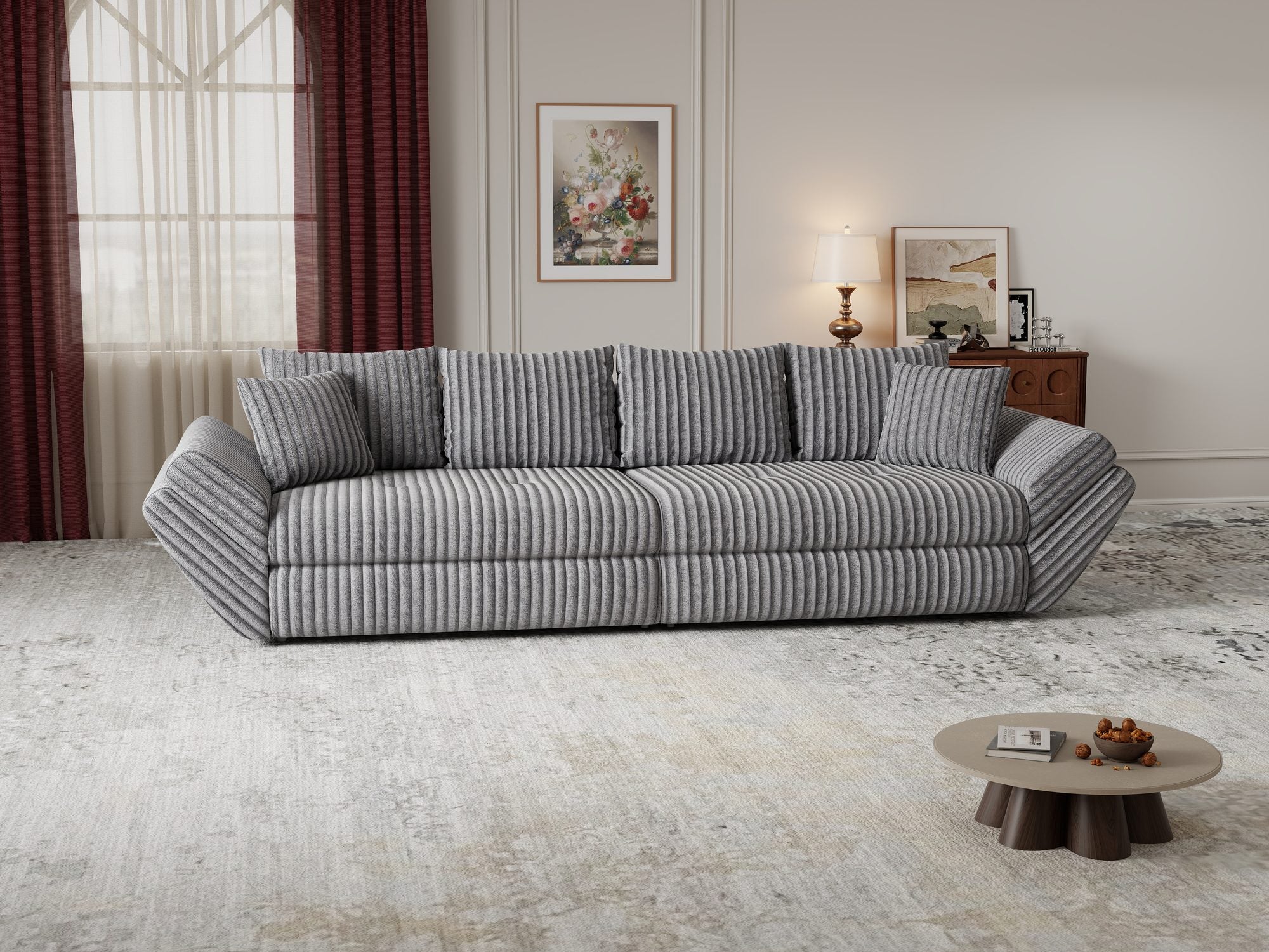 Canapea extensibilă dumonde cu ladă de depozitare Loana Tilia Gri 300x100 cm