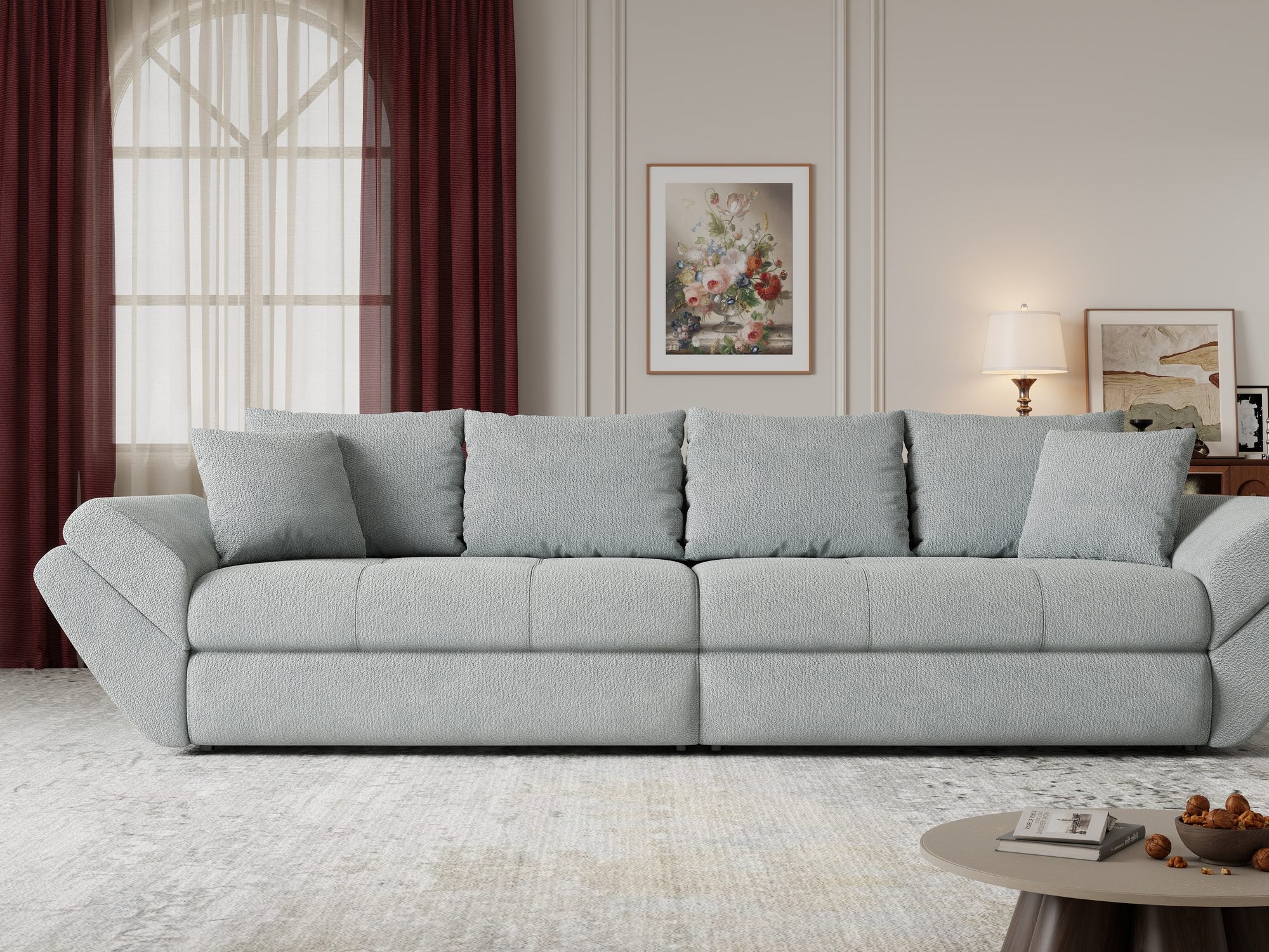 Canapea extensibilă dumonde cu ladă de depozitare si sezut confortabil din spuma high-density, Loana Vibe Mint 300x100 cm