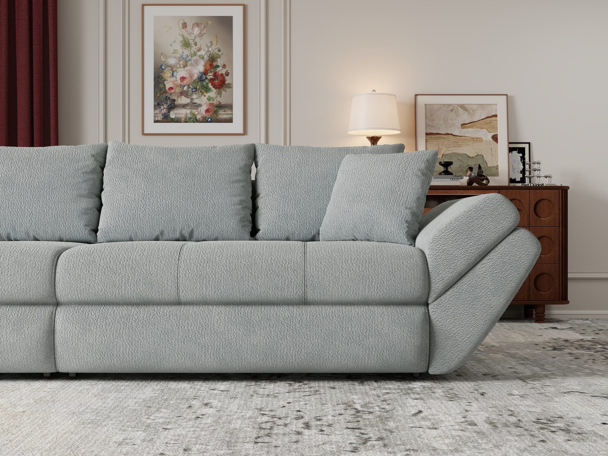 Canapea extensibilă dumonde cu ladă de depozitare si sezut confortabil din spuma high-density, Loana Vibe Mint 300x100 cm
