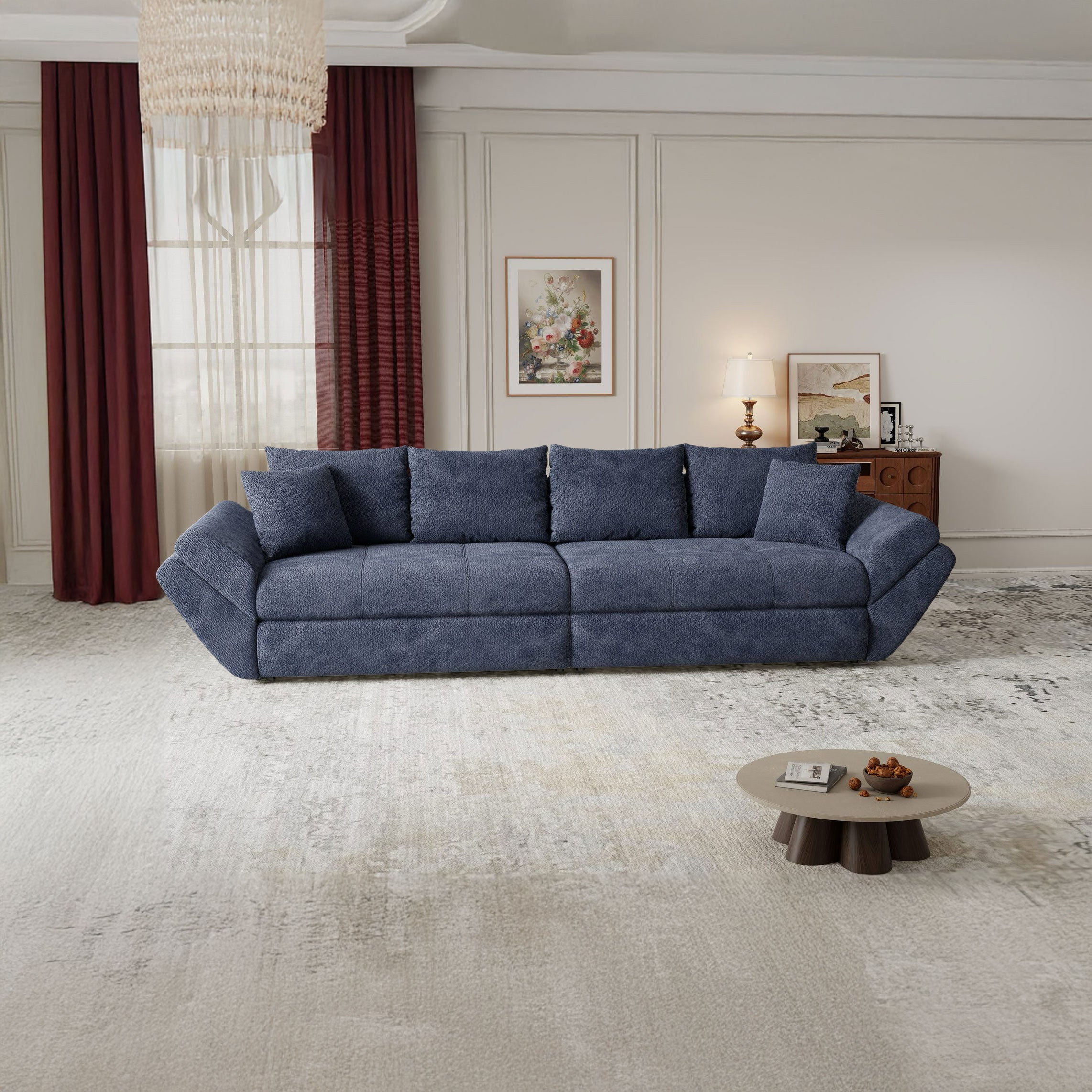 Canapea extensibilă dumonde cu ladă de depozitare si sezut confortabil din spuma high-density, Loana Vibe Albastru 300x100 cm