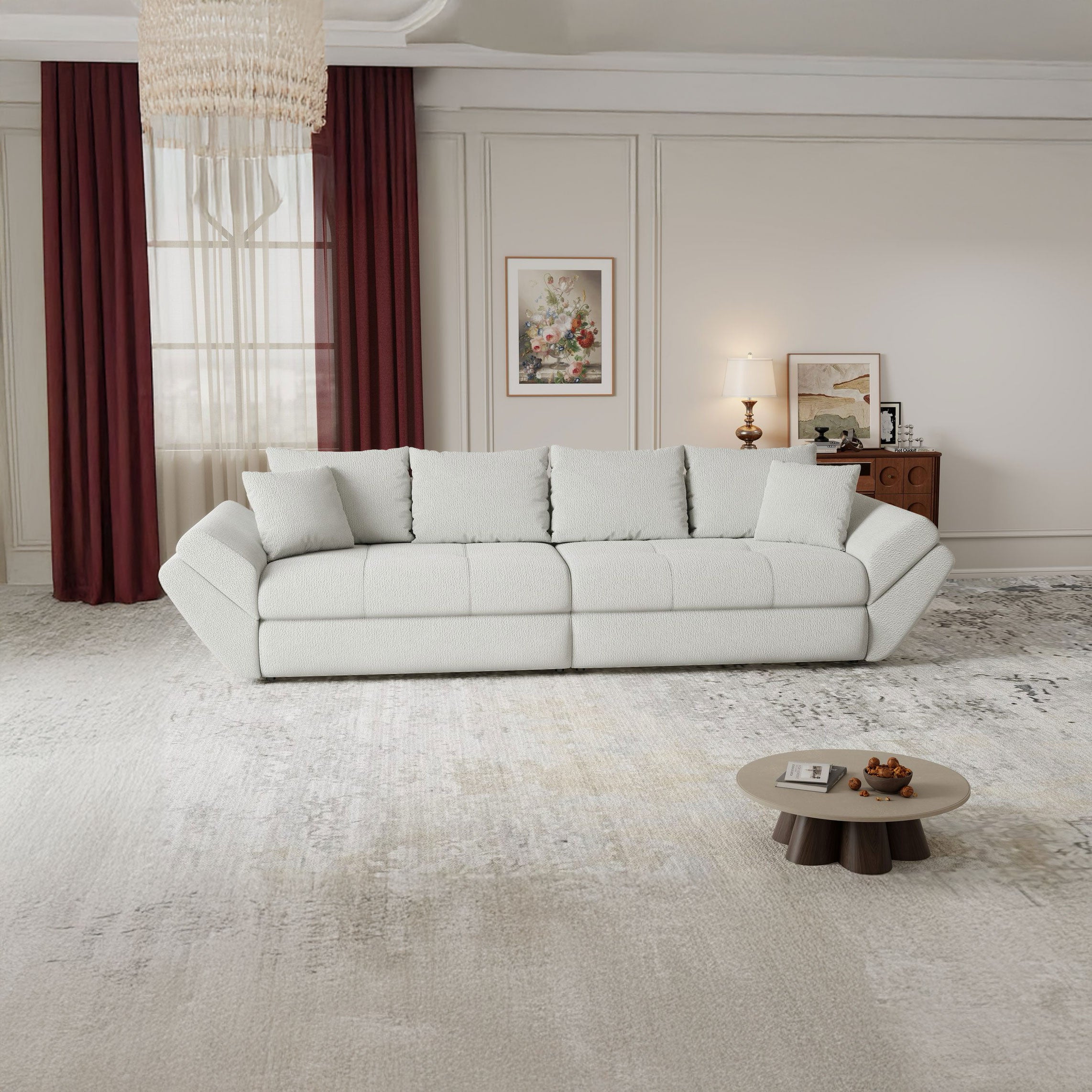 Canapea extensibilă dumonde cu ladă de depozitare si sezut confortabil din spuma high-density, Loana Vibe Bej 300x100 cm