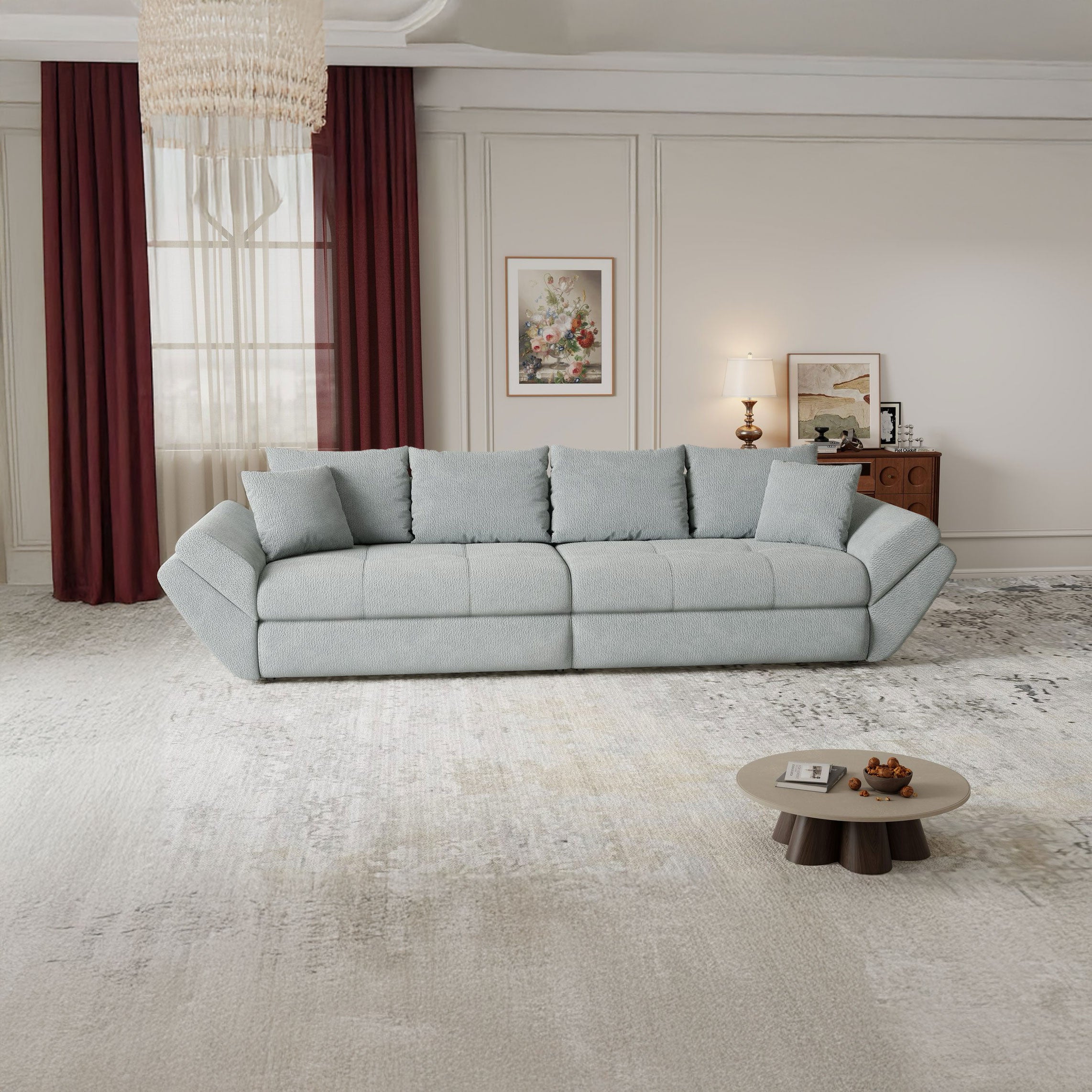 Canapea extensibilă dumonde cu ladă de depozitare si sezut confortabil din spuma high-density, Loana Vibe Mint 300x100 cm