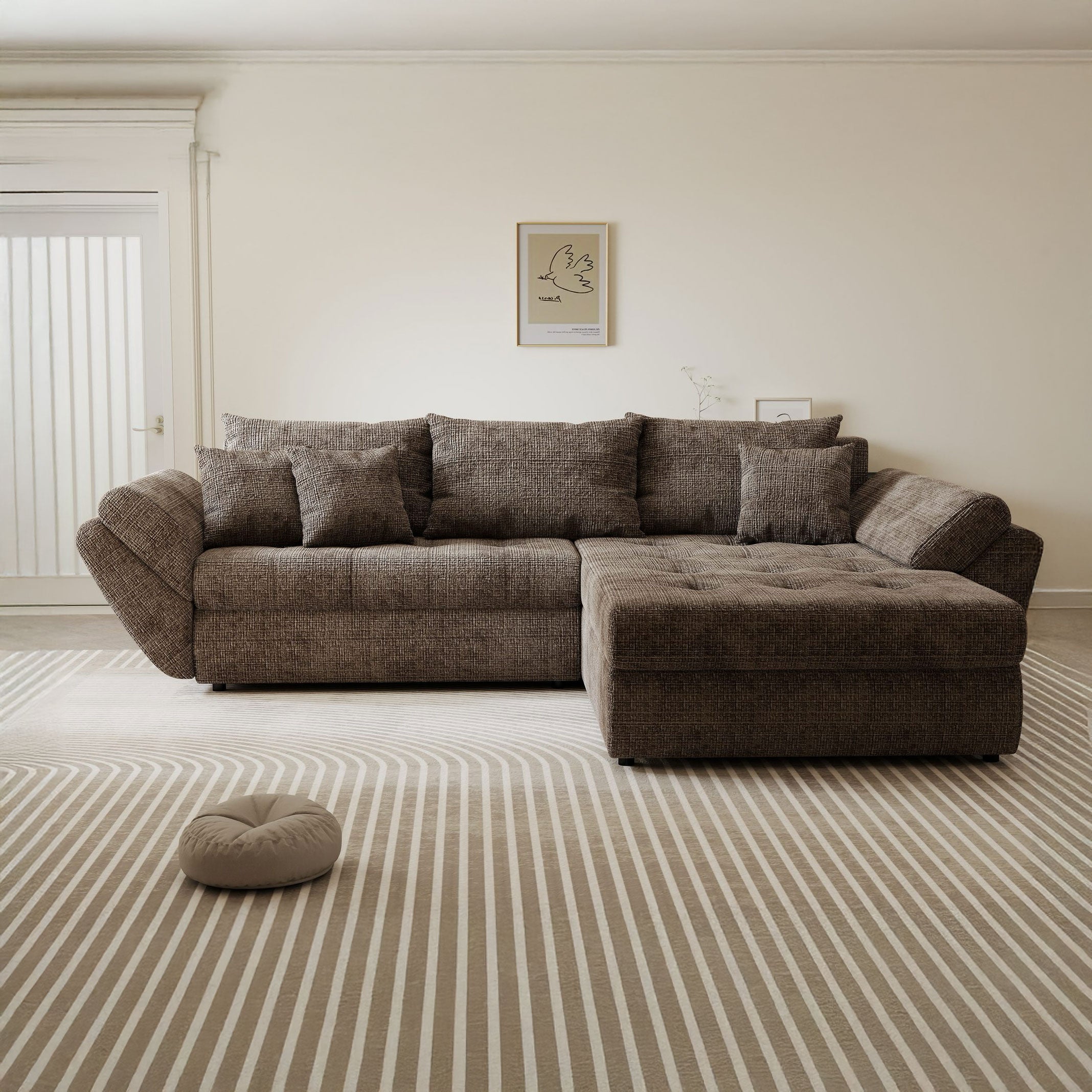 Colțar extensibil dumonde cu ladă de depozitare si sezut confortabil din spuma high-density, Loana Cremona Maro-bej II 270x185 cm