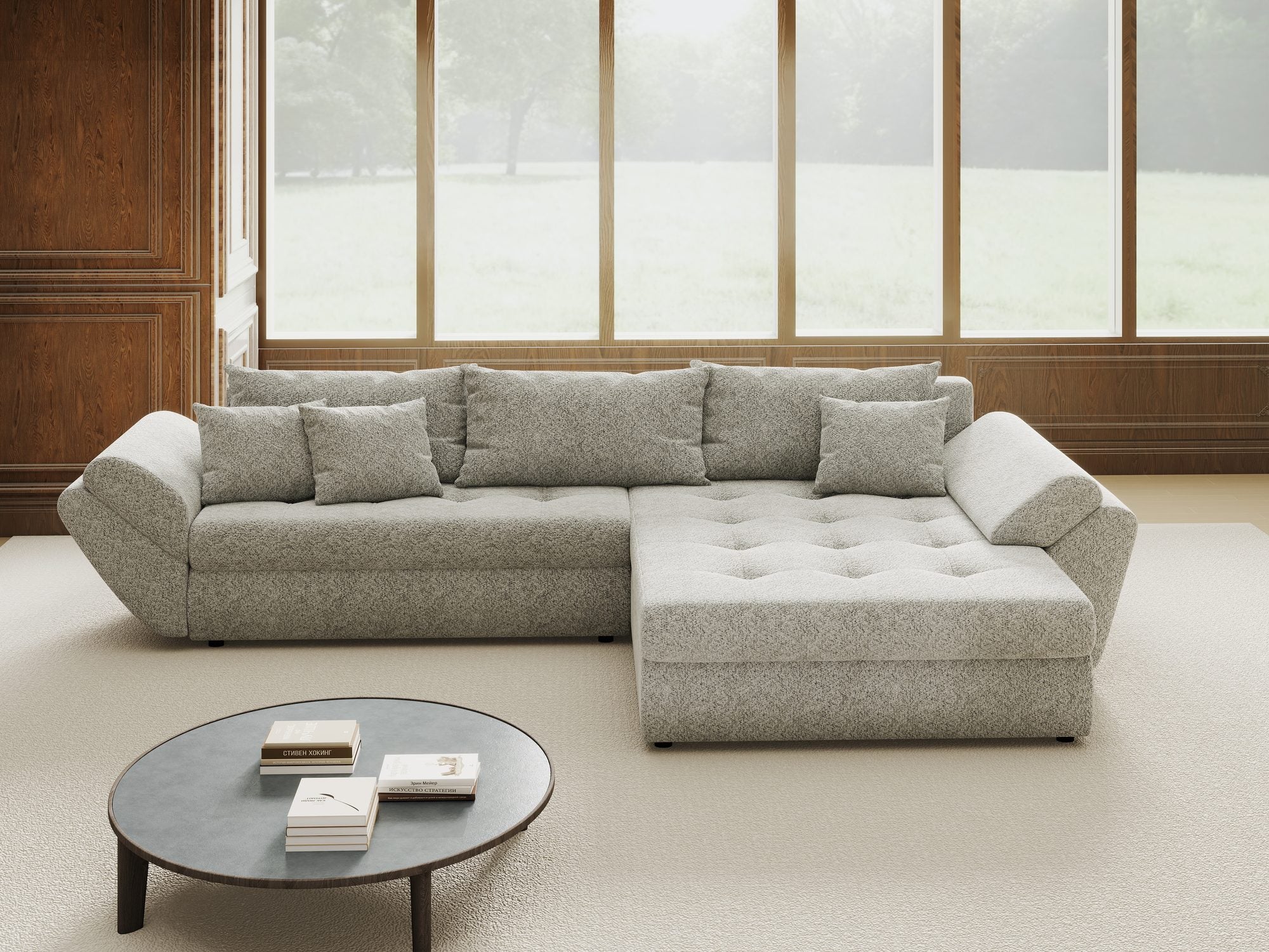 Colțar extensibil dumonde cu ladă de depozitare Loana Arena Gri II 270x185 cm