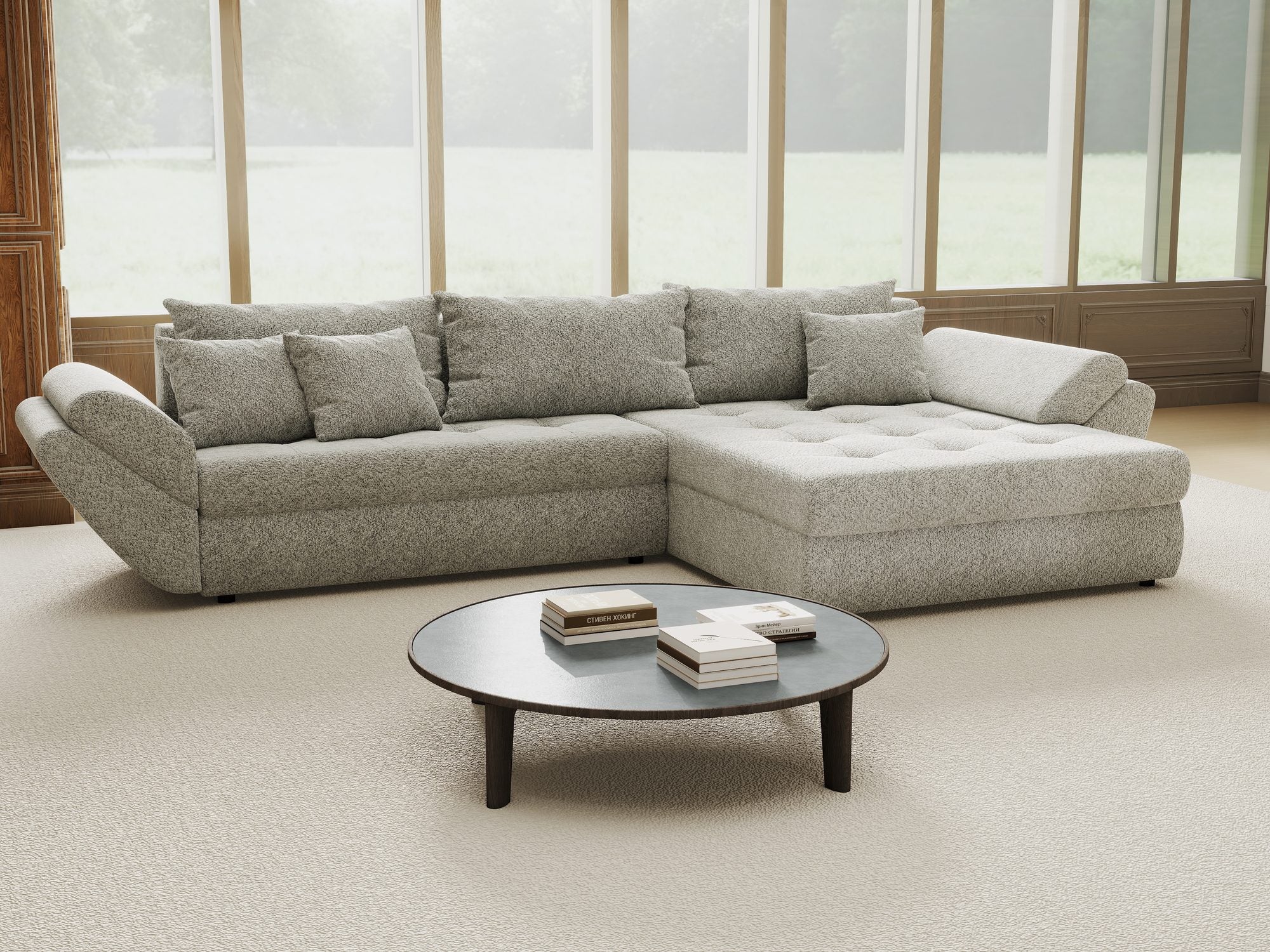Colțar extensibil dumonde cu ladă de depozitare Loana Arena Gri II 270x185 cm