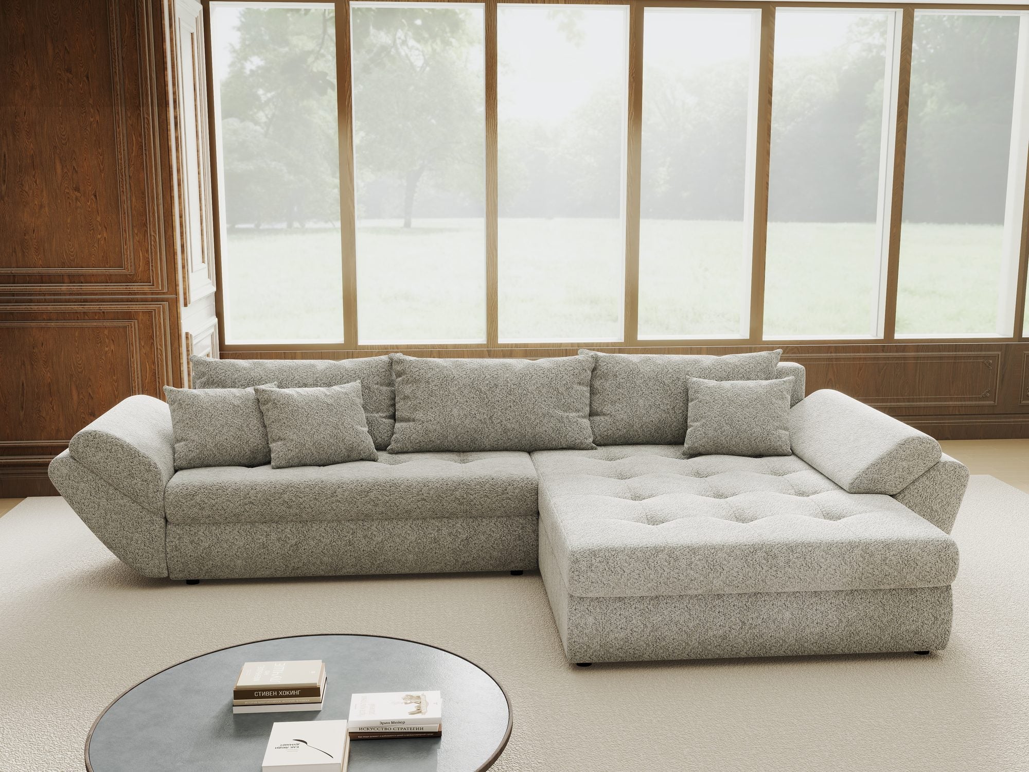 Colțar extensibil dumonde cu ladă de depozitare Loana Arena Gri II 270x185 cm