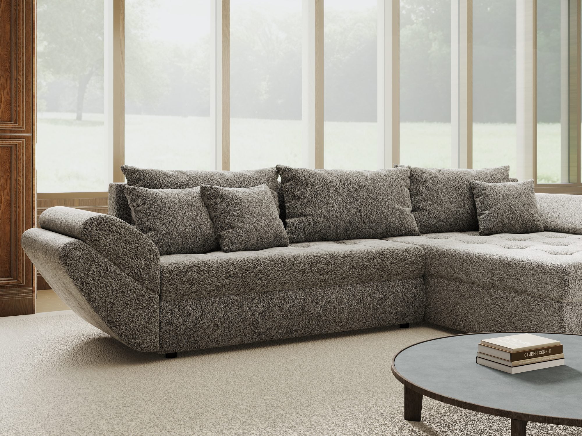 Colțar extensibil dumonde cu ladă de depozitare si sezut confortabil din spuma high-density, Loana Arena Gri grafit II 270x185 cm