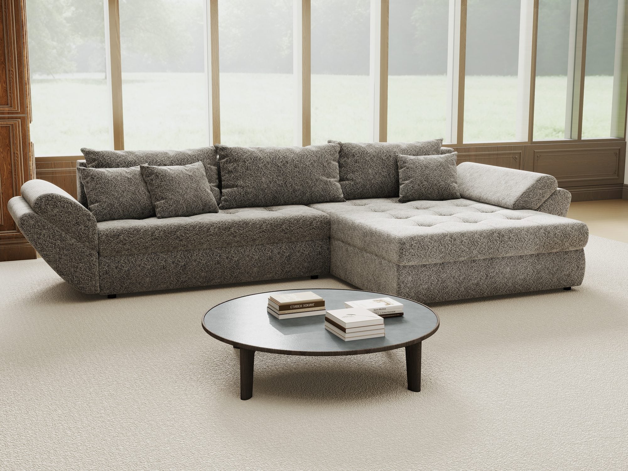 Colțar extensibil dumonde cu ladă de depozitare si sezut confortabil din spuma high-density, Loana Arena Gri grafit II 270x185 cm