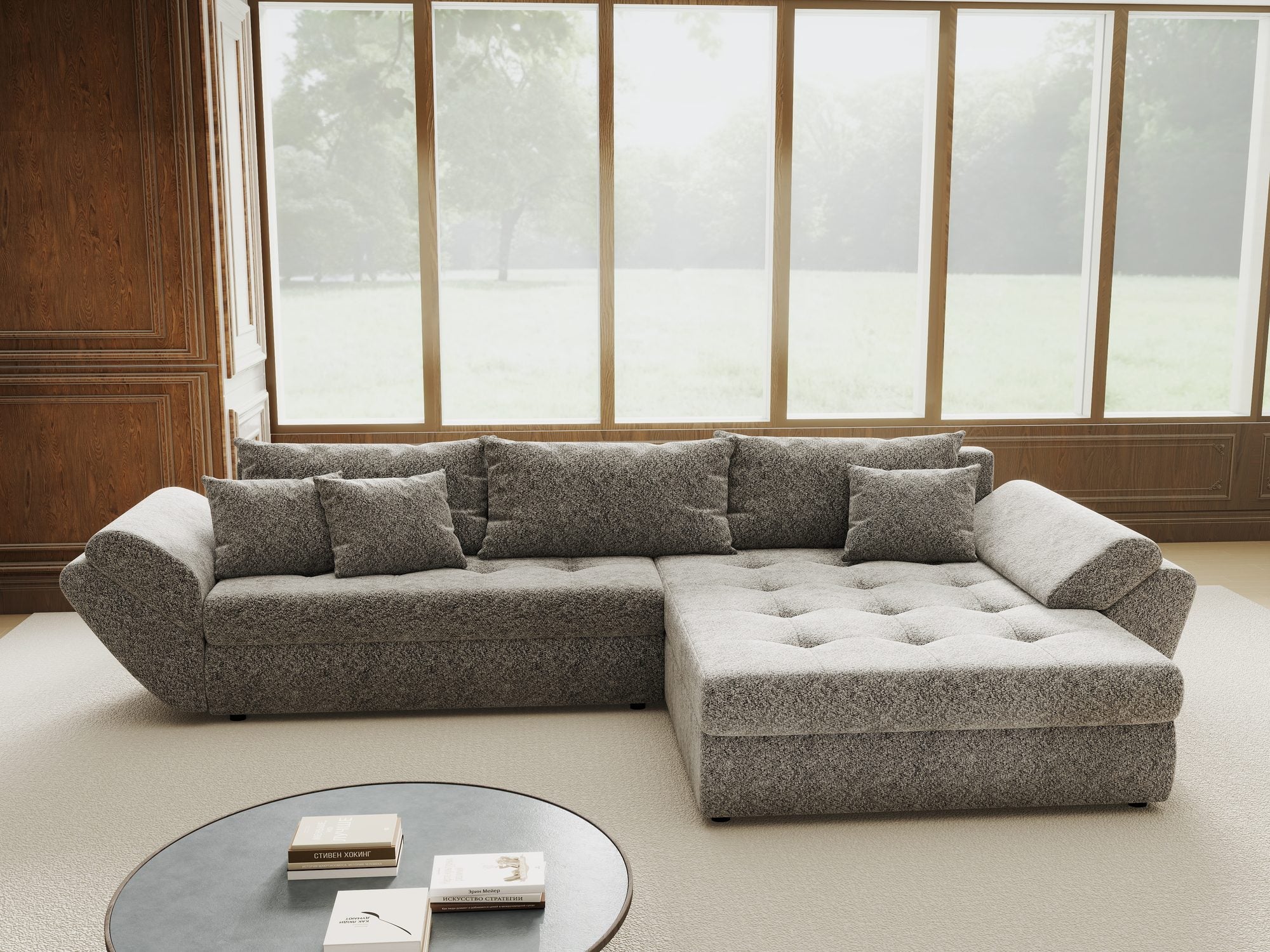 Colțar extensibil dumonde cu ladă de depozitare si sezut confortabil din spuma high-density, Loana Arena Gri grafit II 270x185 cm