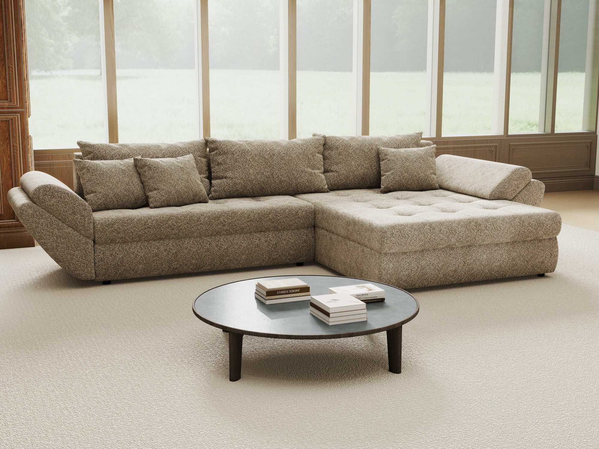 Colțar extensibil dumonde cu ladă de depozitare Loana Arena Bej II 270x185 cm