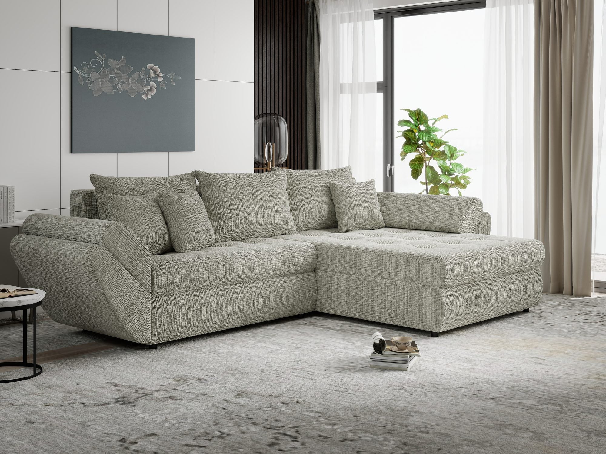 Colțar extensibil dumonde cu ladă de depozitare Loana Cremona Bej II 270x185 cm