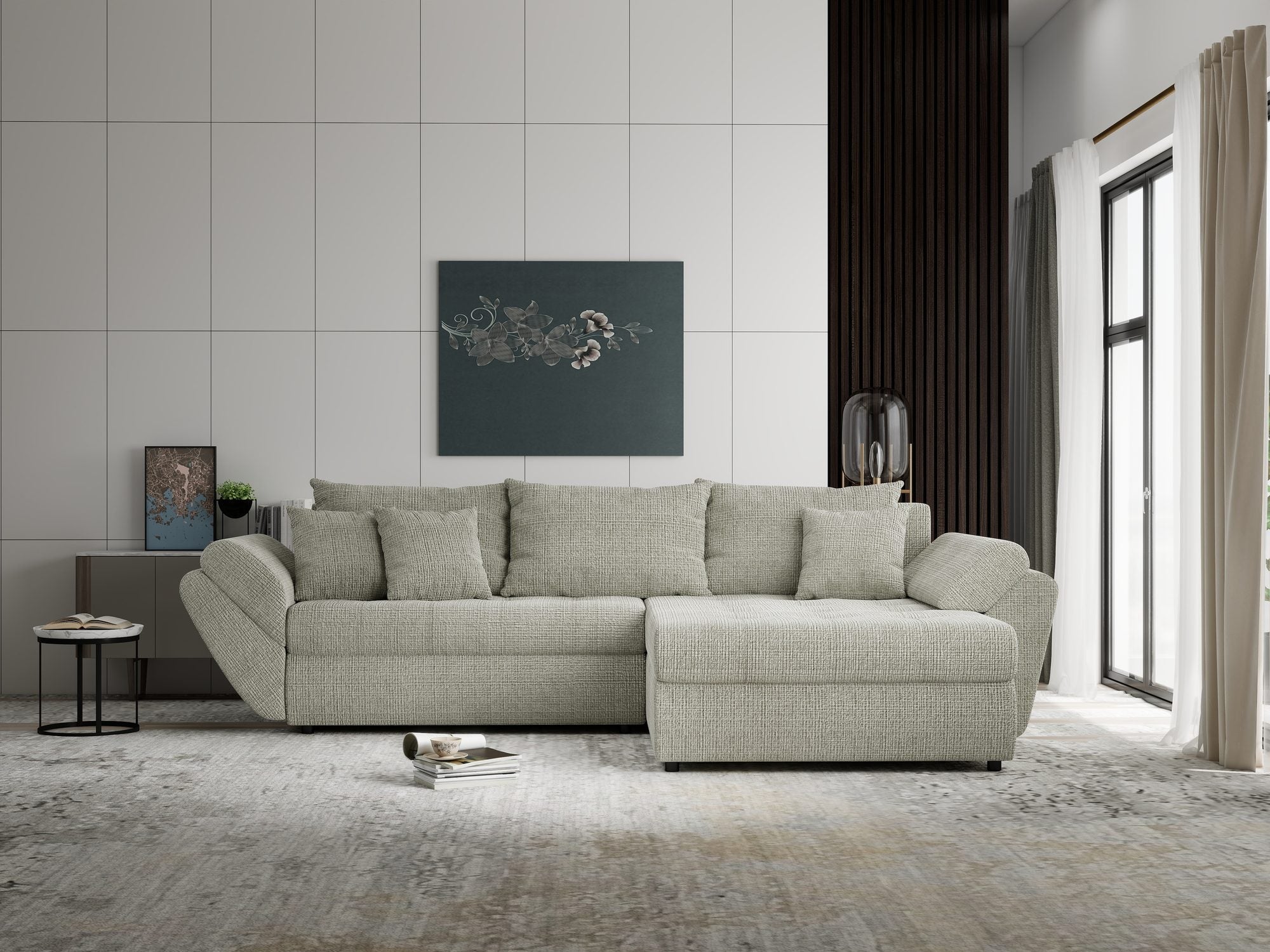 Colțar extensibil dumonde cu ladă de depozitare Loana Cremona Bej II 270x185 cm