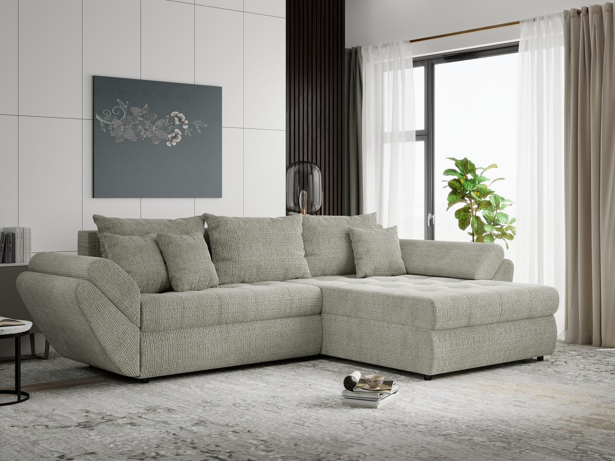 Colțar extensibil dumonde cu ladă de depozitare Loana Cremona Bej II 270x185 cm