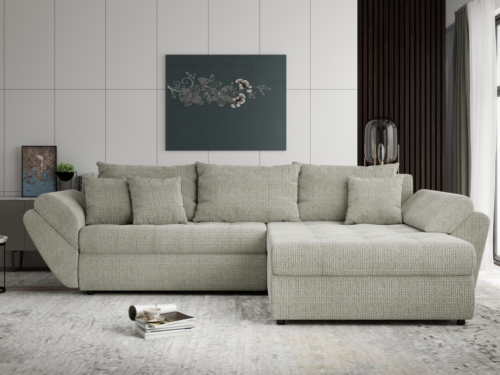 Colțar extensibil dumonde cu ladă de depozitare Loana Cremona Bej II 270x185 cm