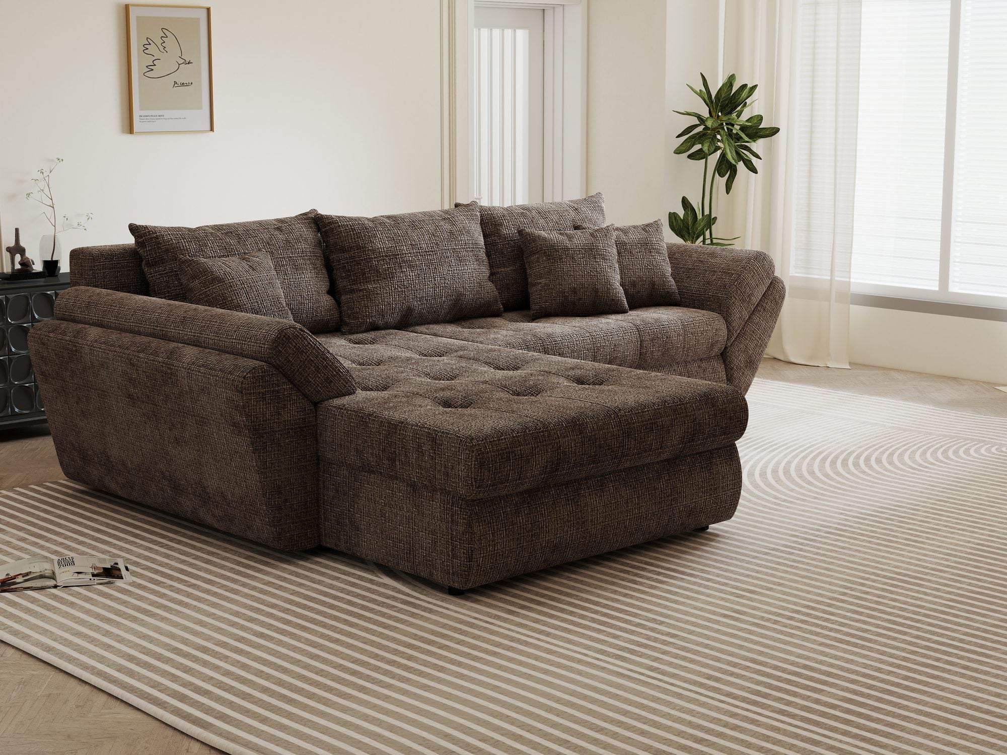 Colțar extensibil dumonde cu ladă de depozitare si sezut confortabil din spuma high-density, Loana Cremona Maro-bej 270x185 cm