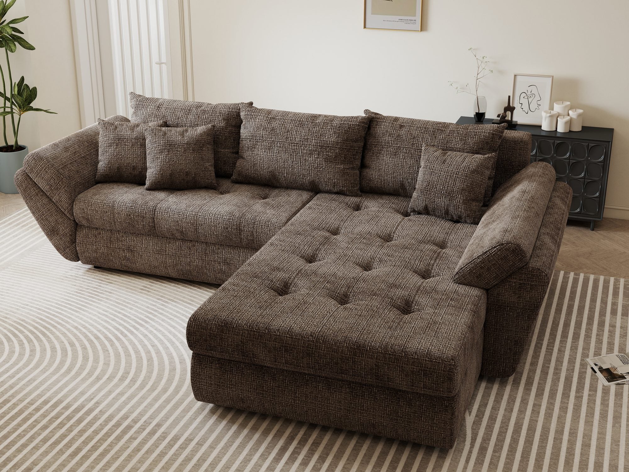 Colțar extensibil dumonde cu ladă de depozitare Loana Cremona Maro-bej II 270x185 cm
