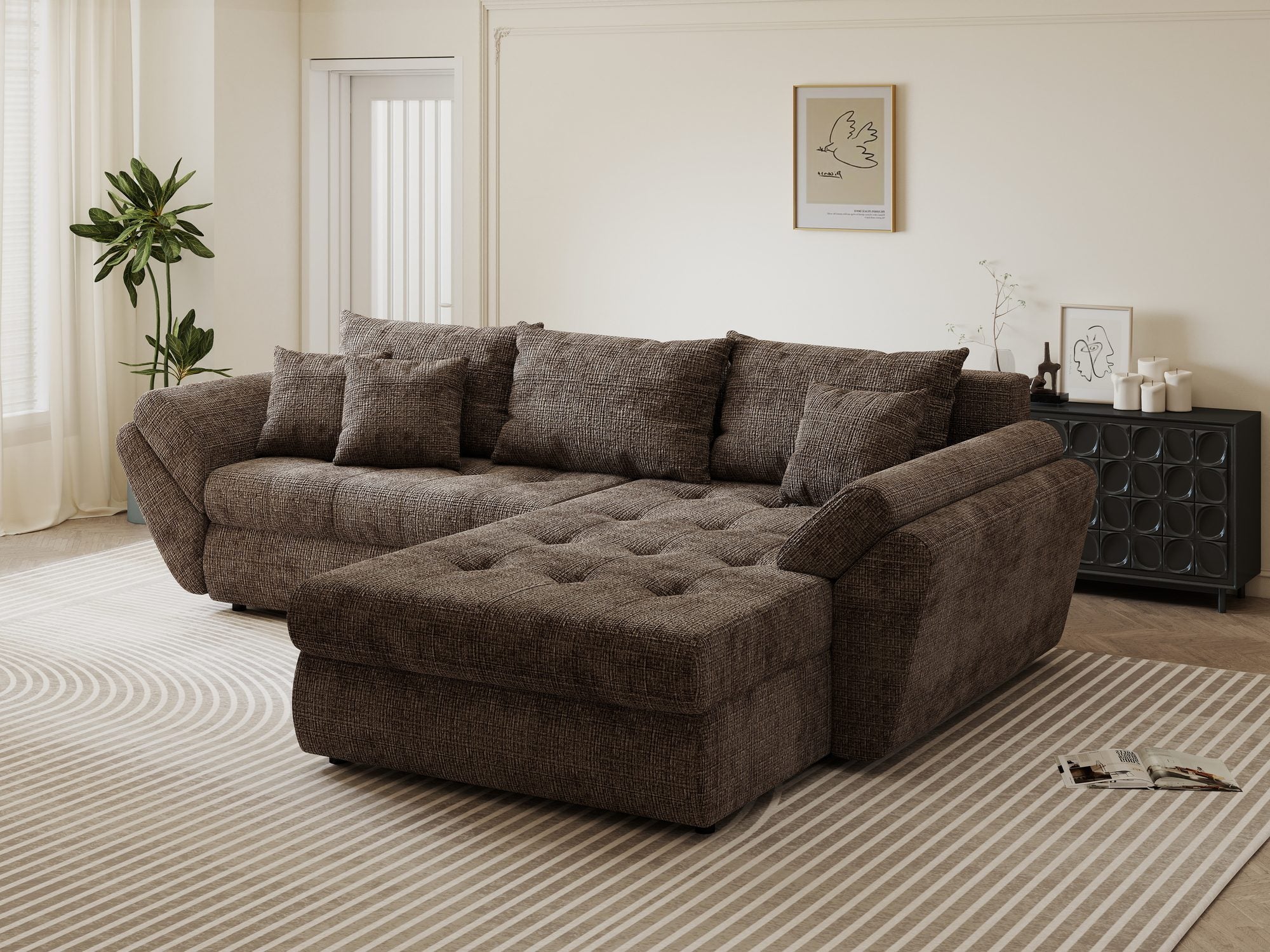Colțar extensibil dumonde cu ladă de depozitare Loana Cremona Maro-bej II 270x185 cm