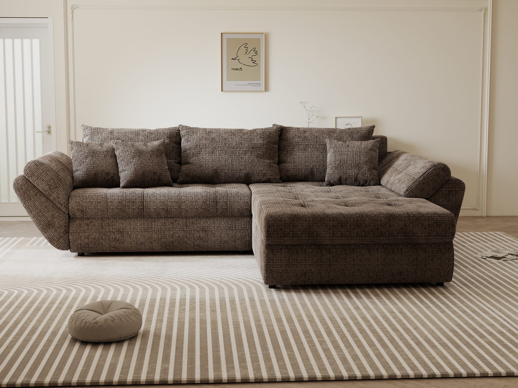 Colțar extensibil dumonde cu ladă de depozitare Loana Cremona Maro-bej II 270x185 cm
