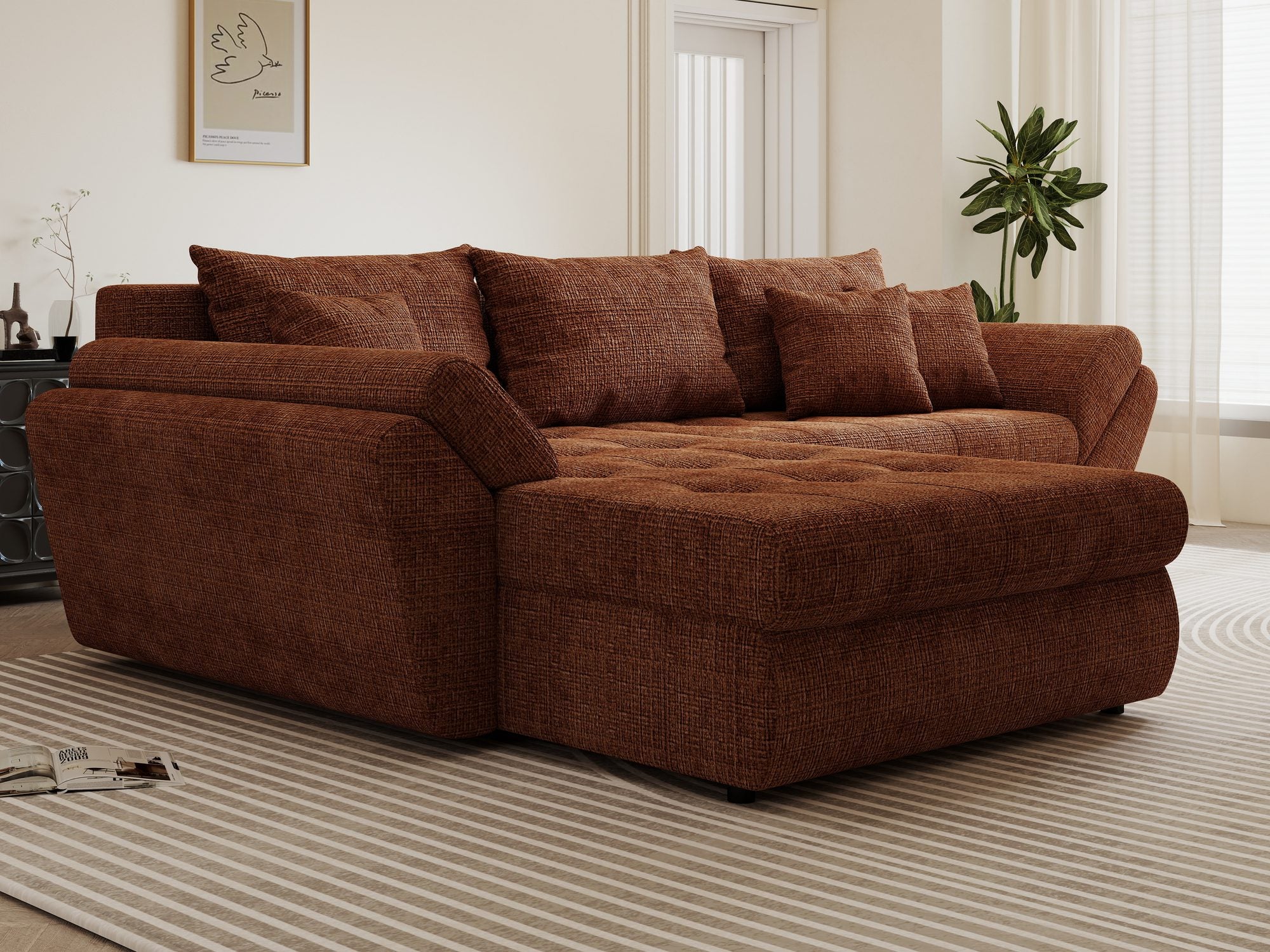 Colțar extensibil dumonde cu ladă de depozitare si sezut confortabil din spuma high-density, Loana Cremona Teracota 270x185 cm