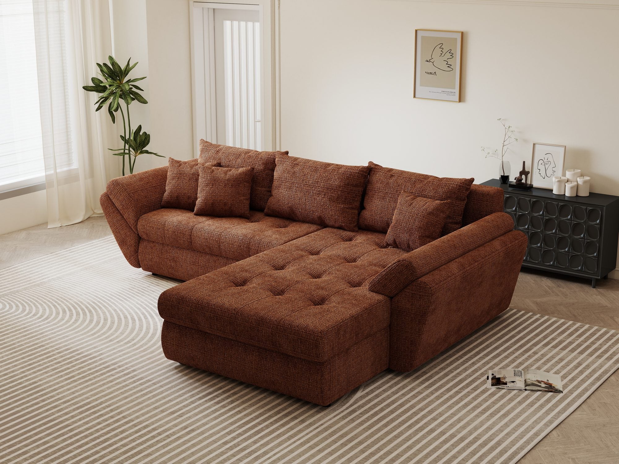 Colțar extensibil dumonde cu ladă de depozitare Loana Cremona Teracota II 270x185 cm