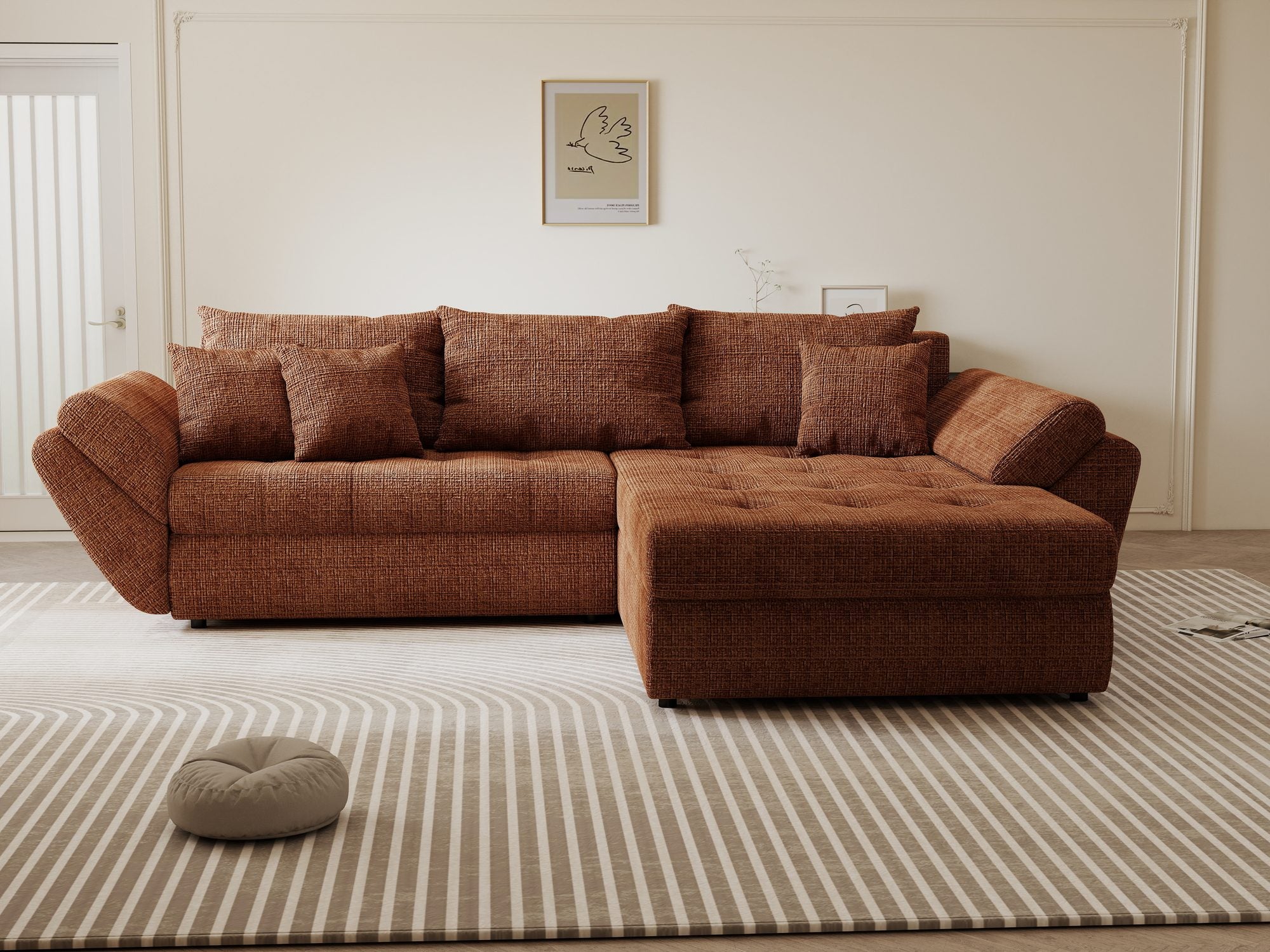 Colțar extensibil dumonde cu ladă de depozitare Loana Cremona Teracota II 270x185 cm