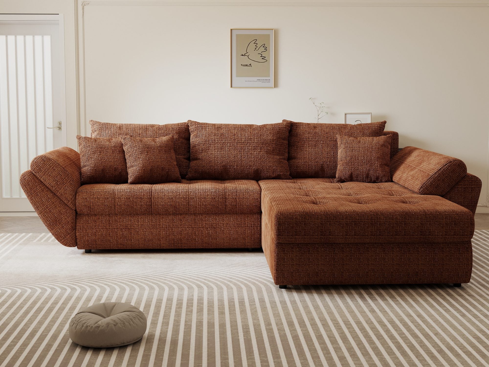 Colțar extensibil dumonde cu ladă de depozitare Loana Cremona Teracota II 270x185 cm