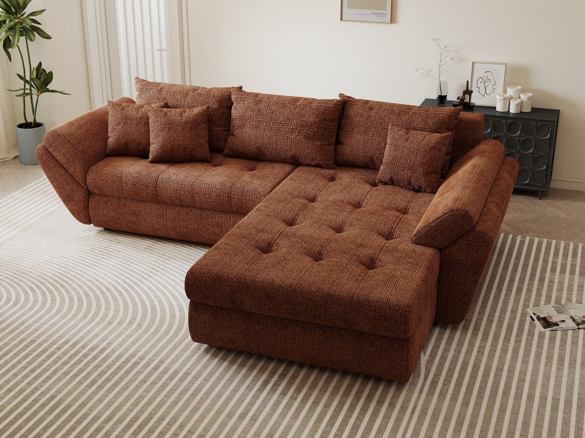 Colțar extensibil dumonde cu ladă de depozitare Loana Cremona Teracota II 270x185 cm
