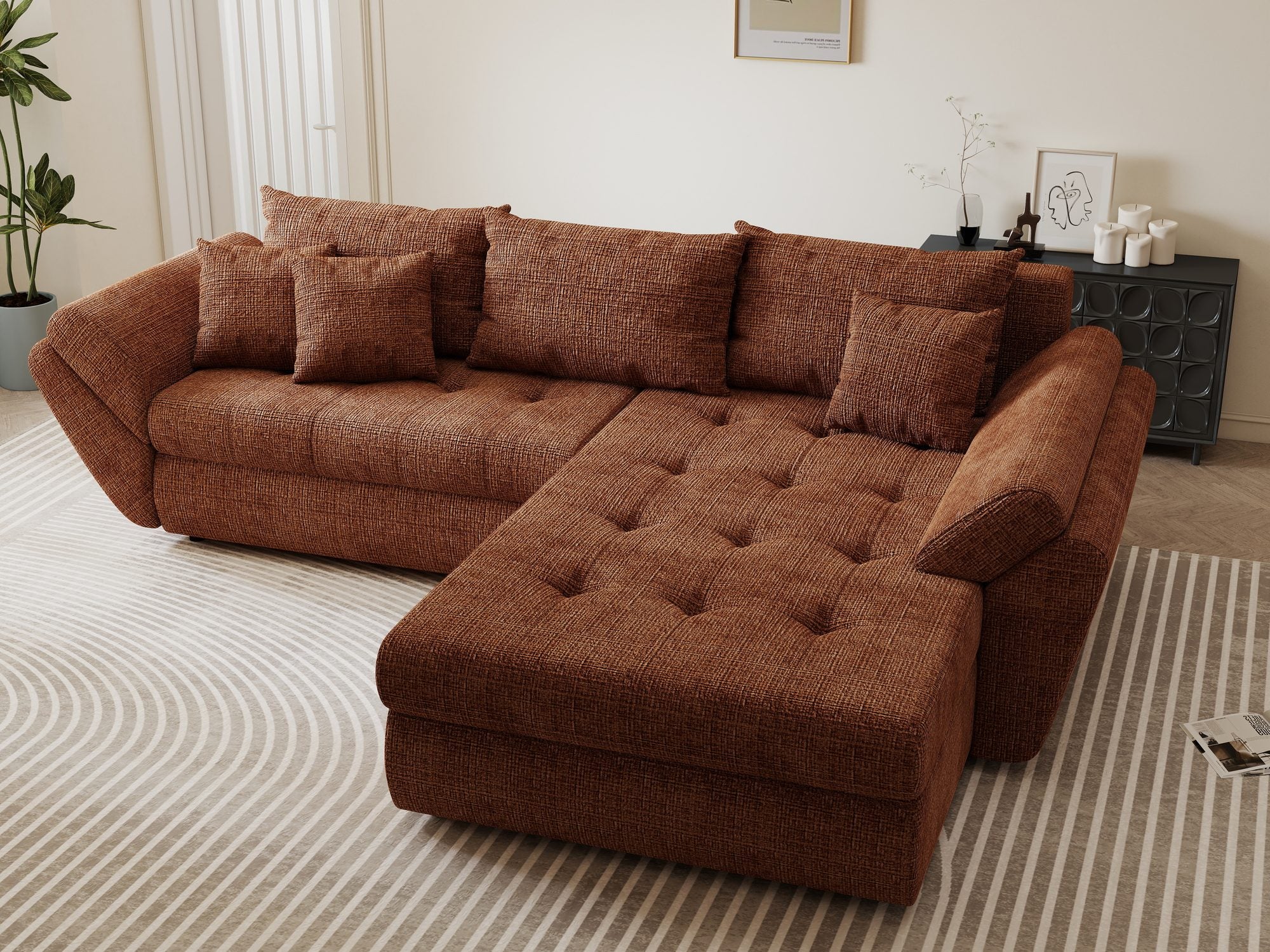 Colțar extensibil dumonde cu ladă de depozitare Loana Cremona Teracota II 270x185 cm