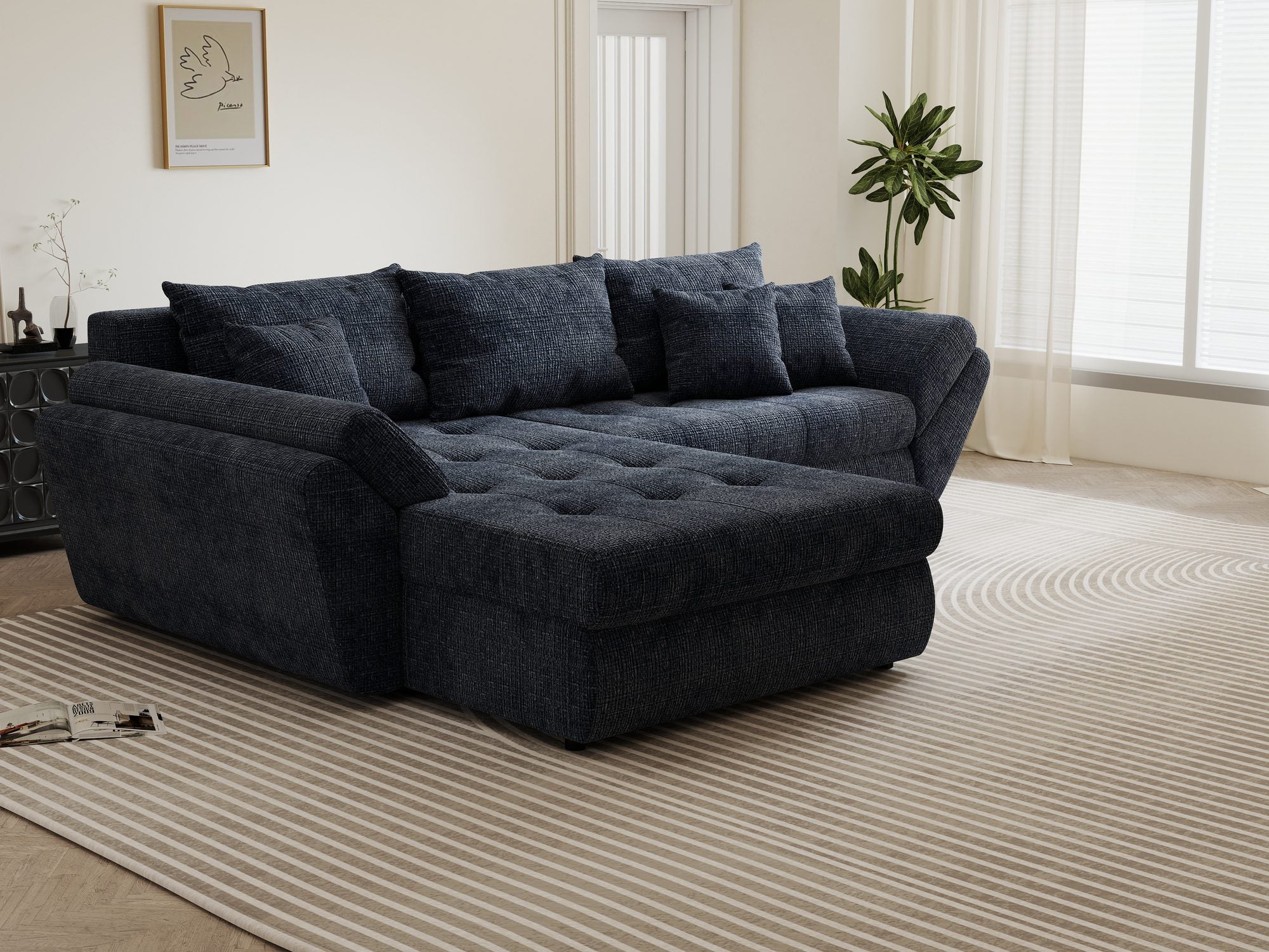 Colțar extensibil dumonde cu ladă de depozitare si sezut confortabil din spuma high-density, Loana Cremona Albastru 270x185 cm
