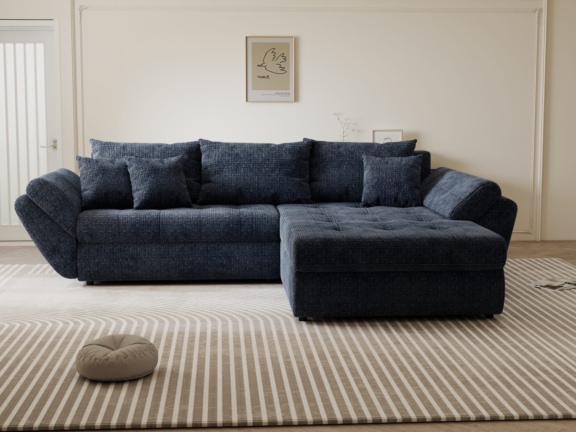 Colțar extensibil dumonde cu ladă de depozitare Loana Cremona Albastru II 270x185 cm