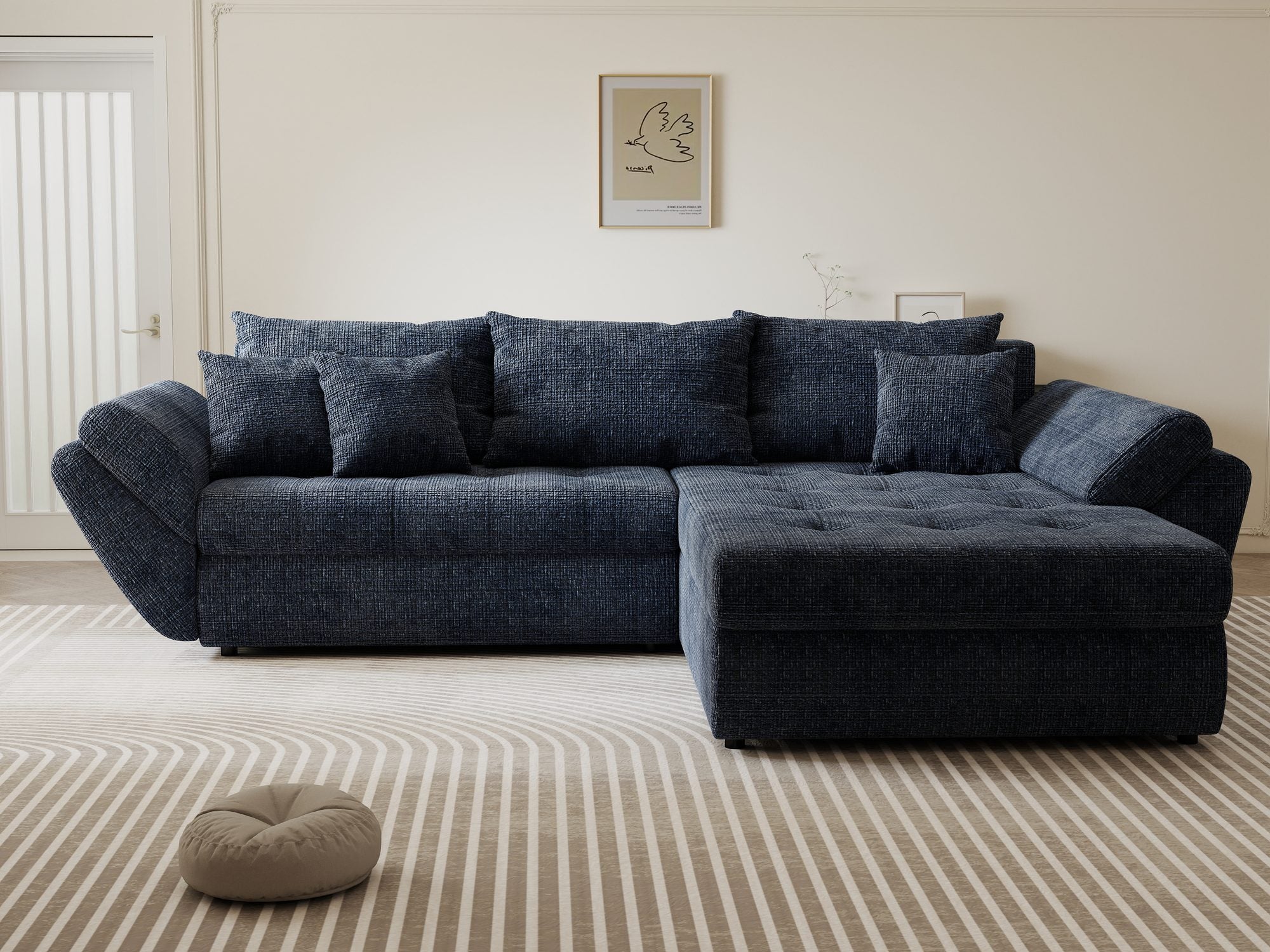 Colțar extensibil dumonde cu ladă de depozitare Loana Cremona Albastru II 270x185 cm