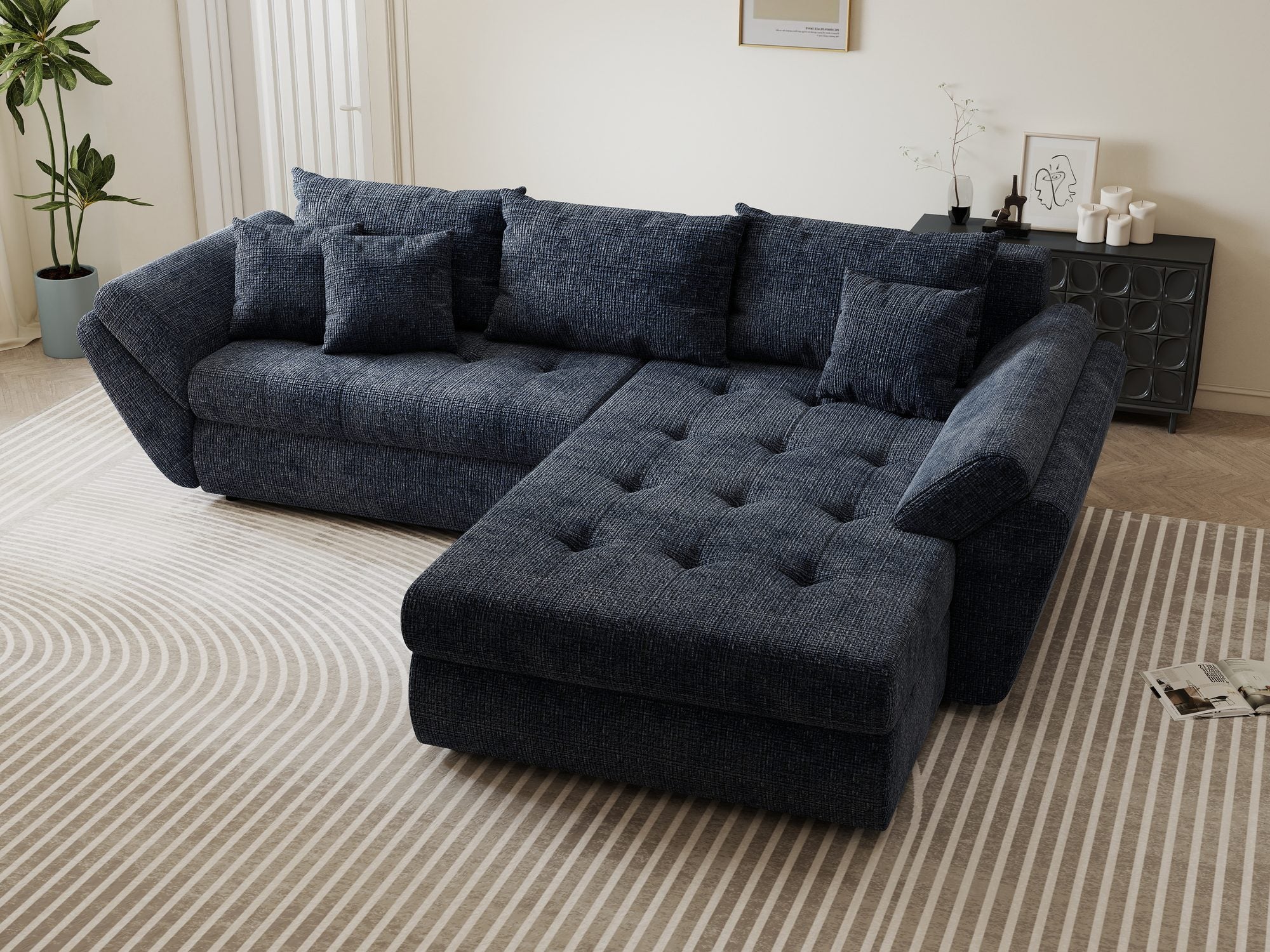 Colțar extensibil dumonde cu ladă de depozitare Loana Cremona Albastru II 270x185 cm