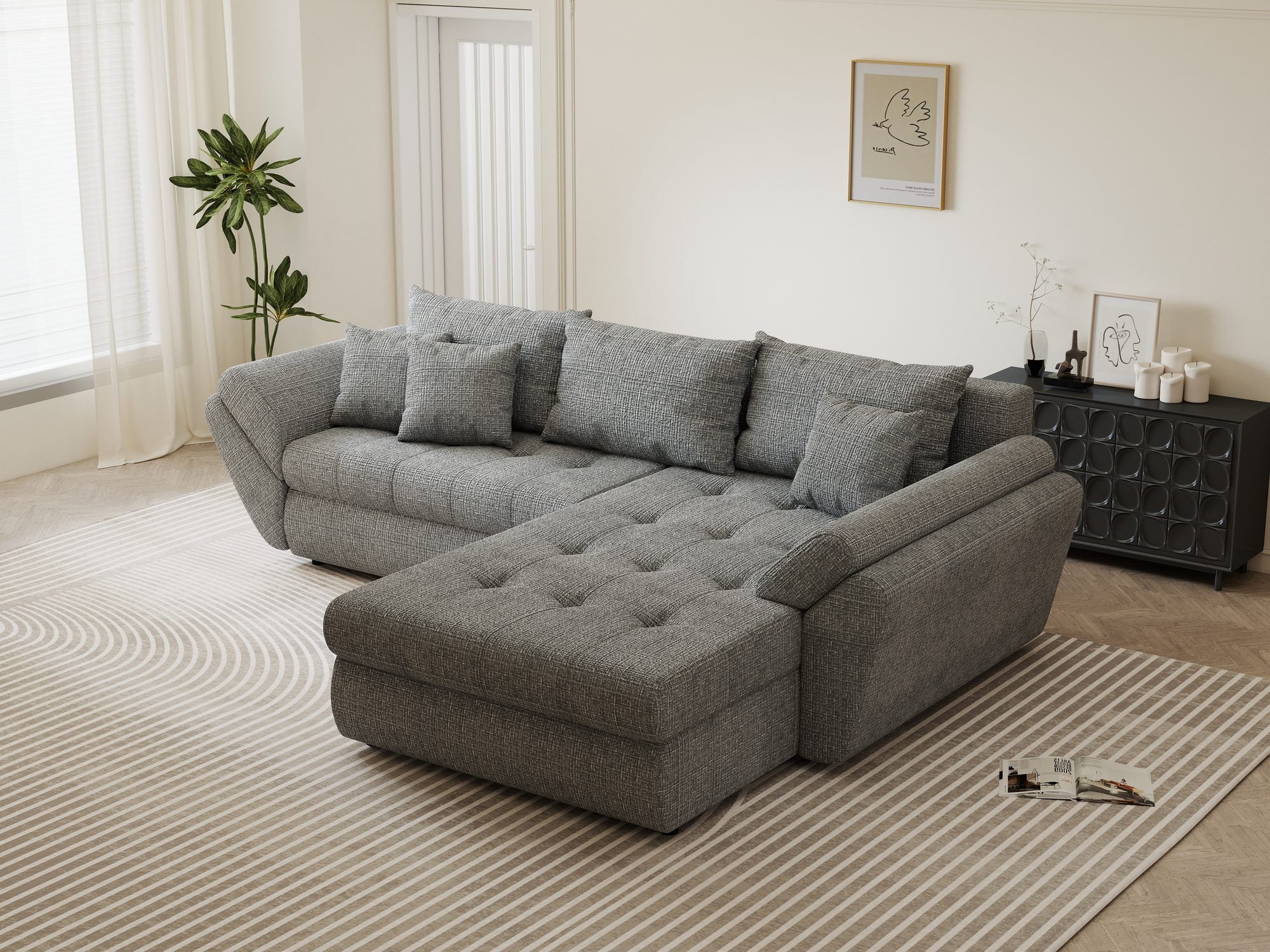 Colțar extensibil dumonde cu ladă de depozitare Loana Cremona Gri II 270x185 cm