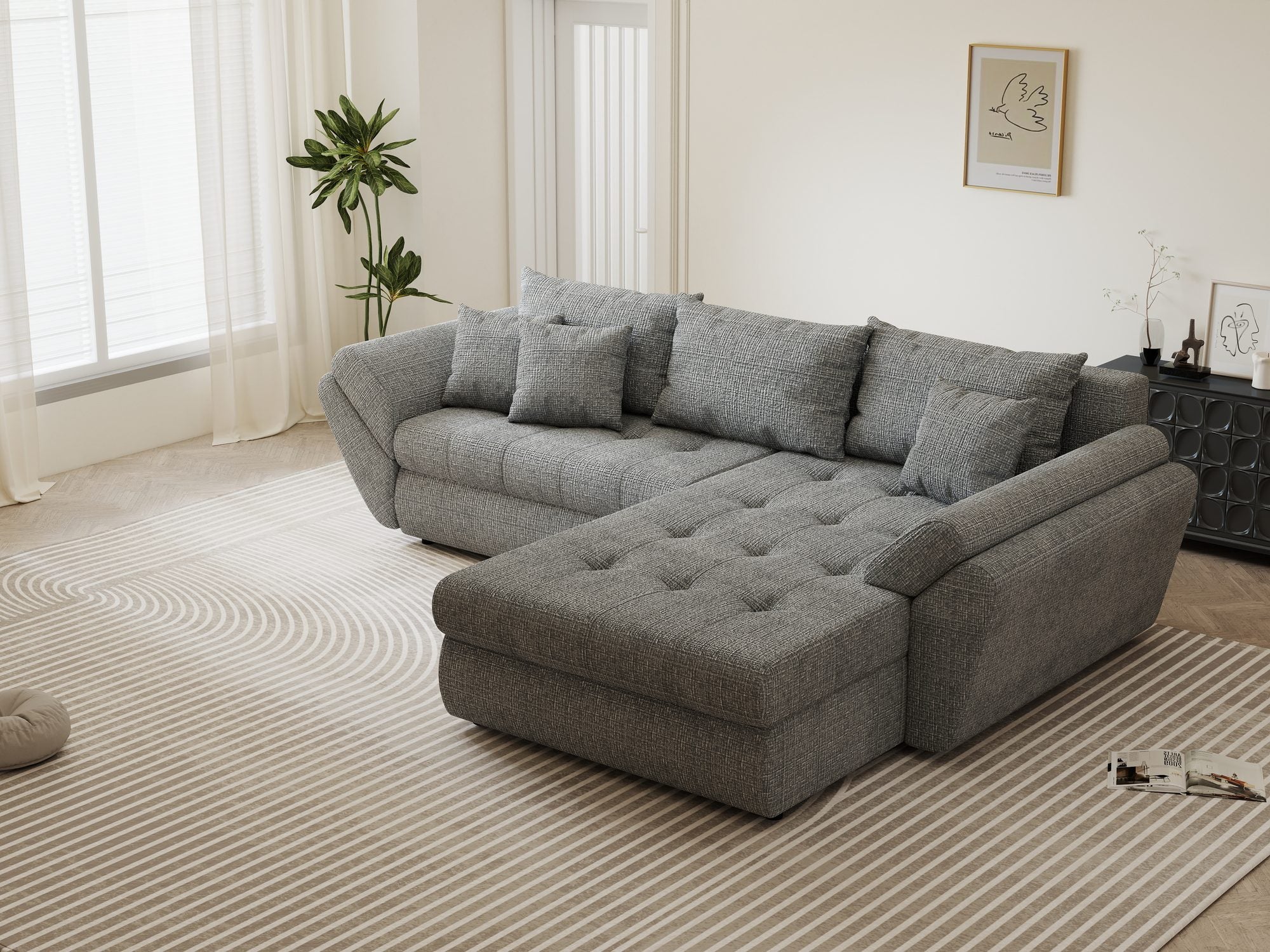 Colțar extensibil dumonde cu ladă de depozitare Loana Cremona Gri II 270x185 cm
