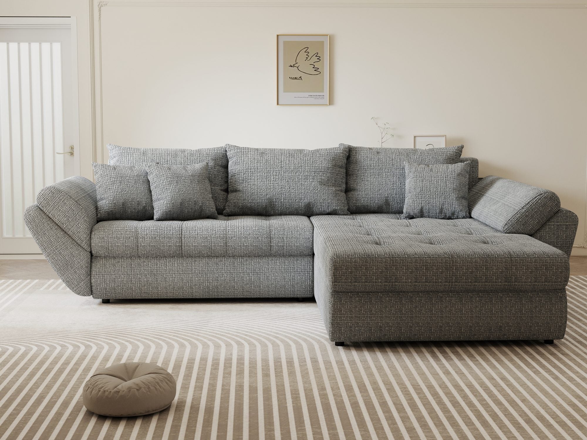 Colțar extensibil dumonde cu ladă de depozitare Loana Cremona Gri II 270x185 cm