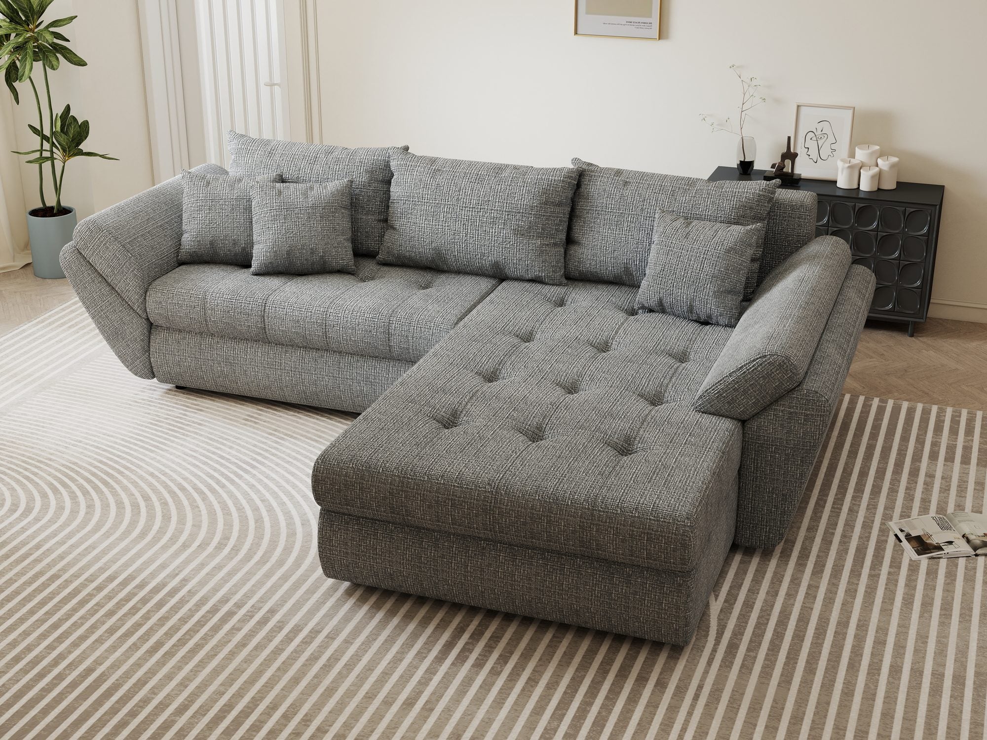 Colțar extensibil dumonde cu ladă de depozitare Loana Cremona Gri II 270x185 cm