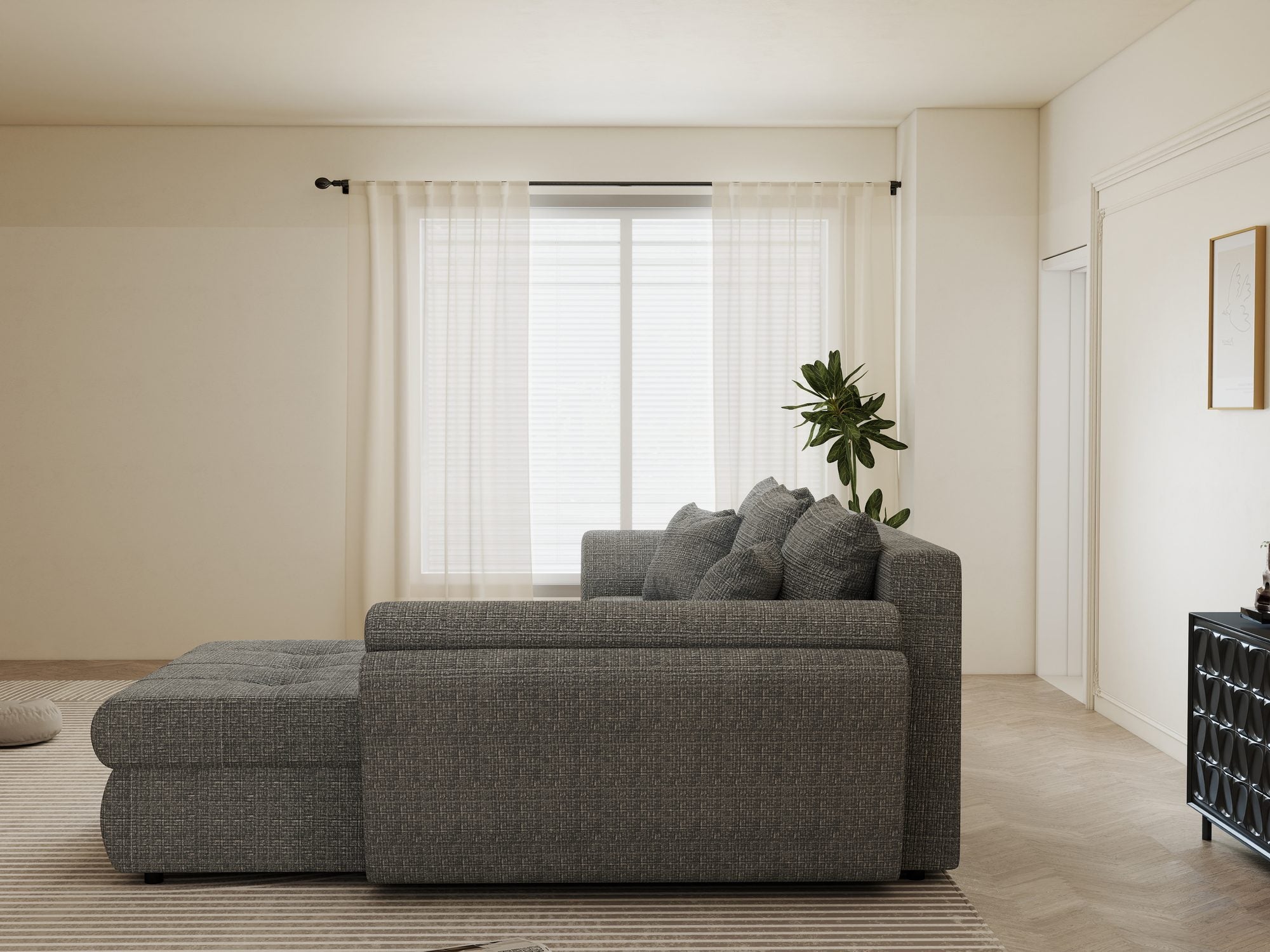 Colțar extensibil dumonde cu ladă de depozitare Loana Cremona Gri II 270x185 cm