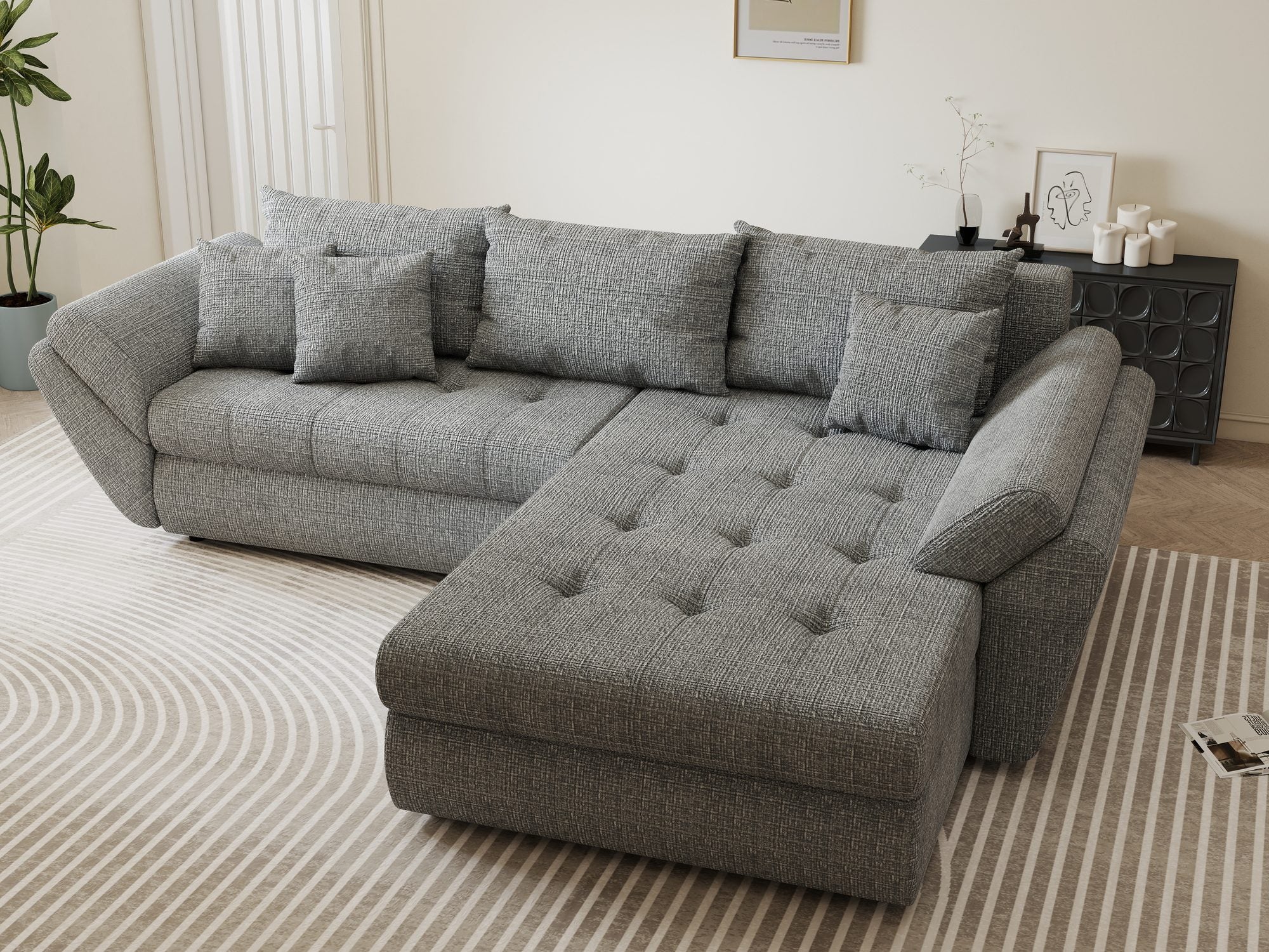 Colțar extensibil dumonde cu ladă de depozitare Loana Cremona Gri II 270x185 cm