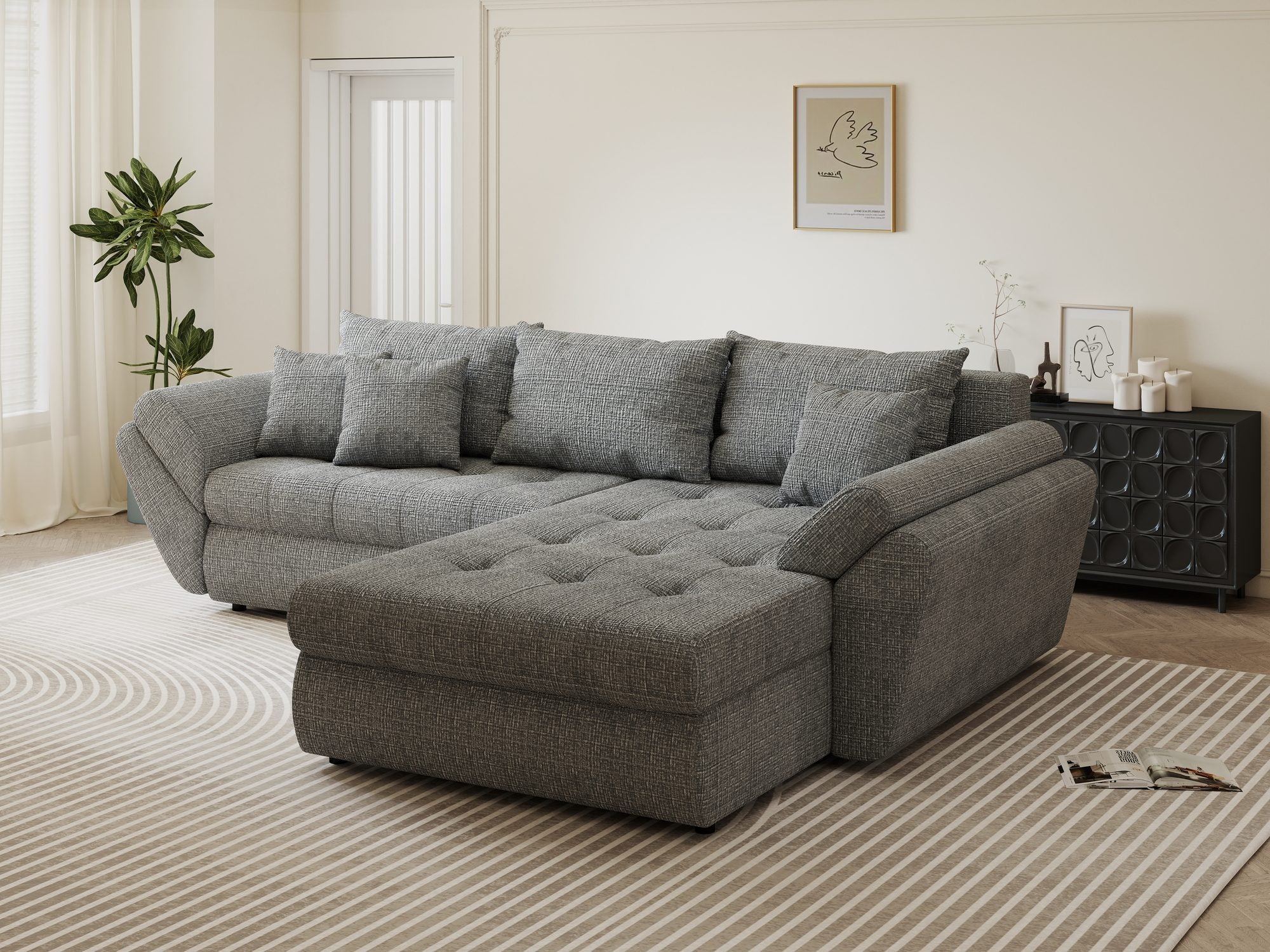 Colțar extensibil dumonde cu ladă de depozitare Loana Cremona Gri II 270x185 cm